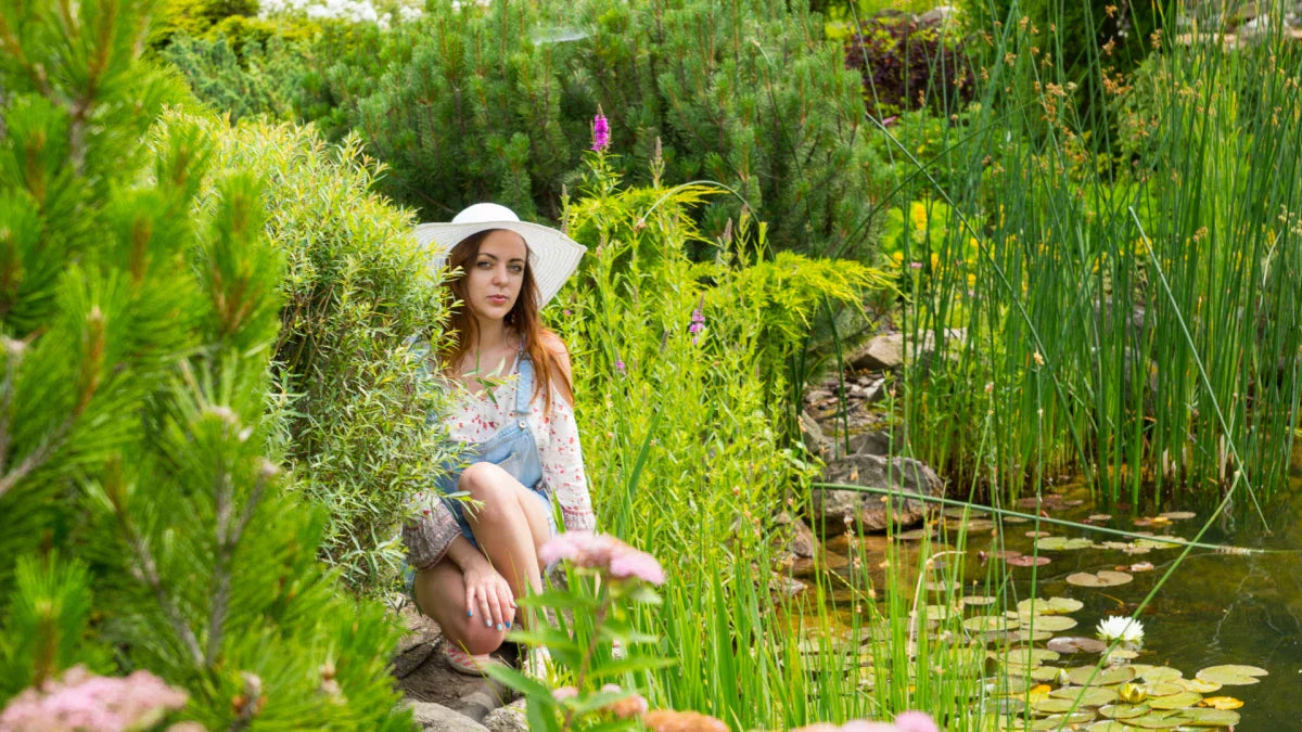 Relaxing in a Serene Garden by the Pond