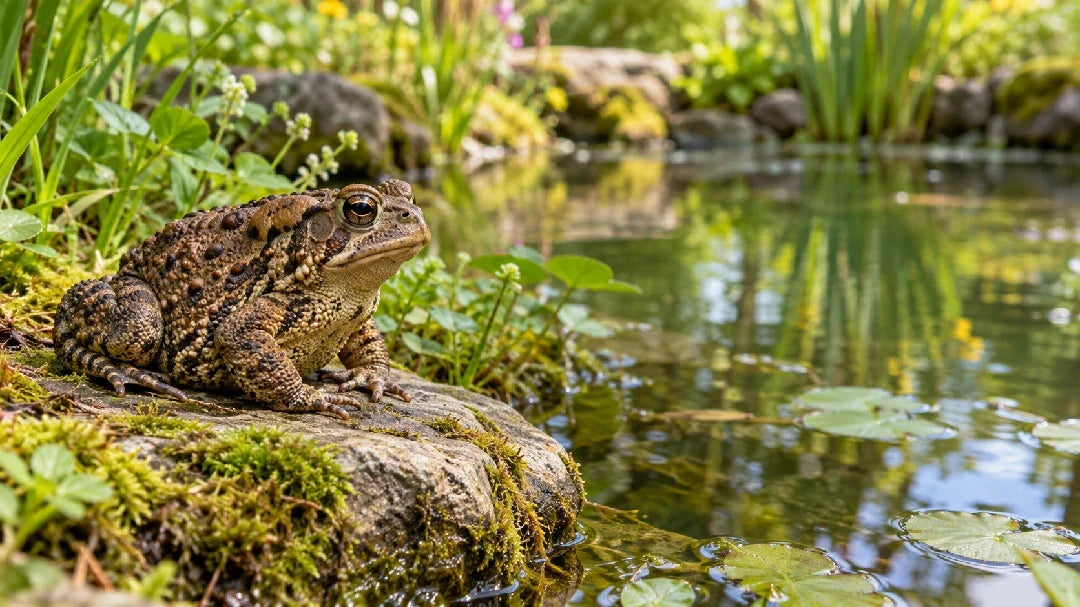 American toad at pond edge