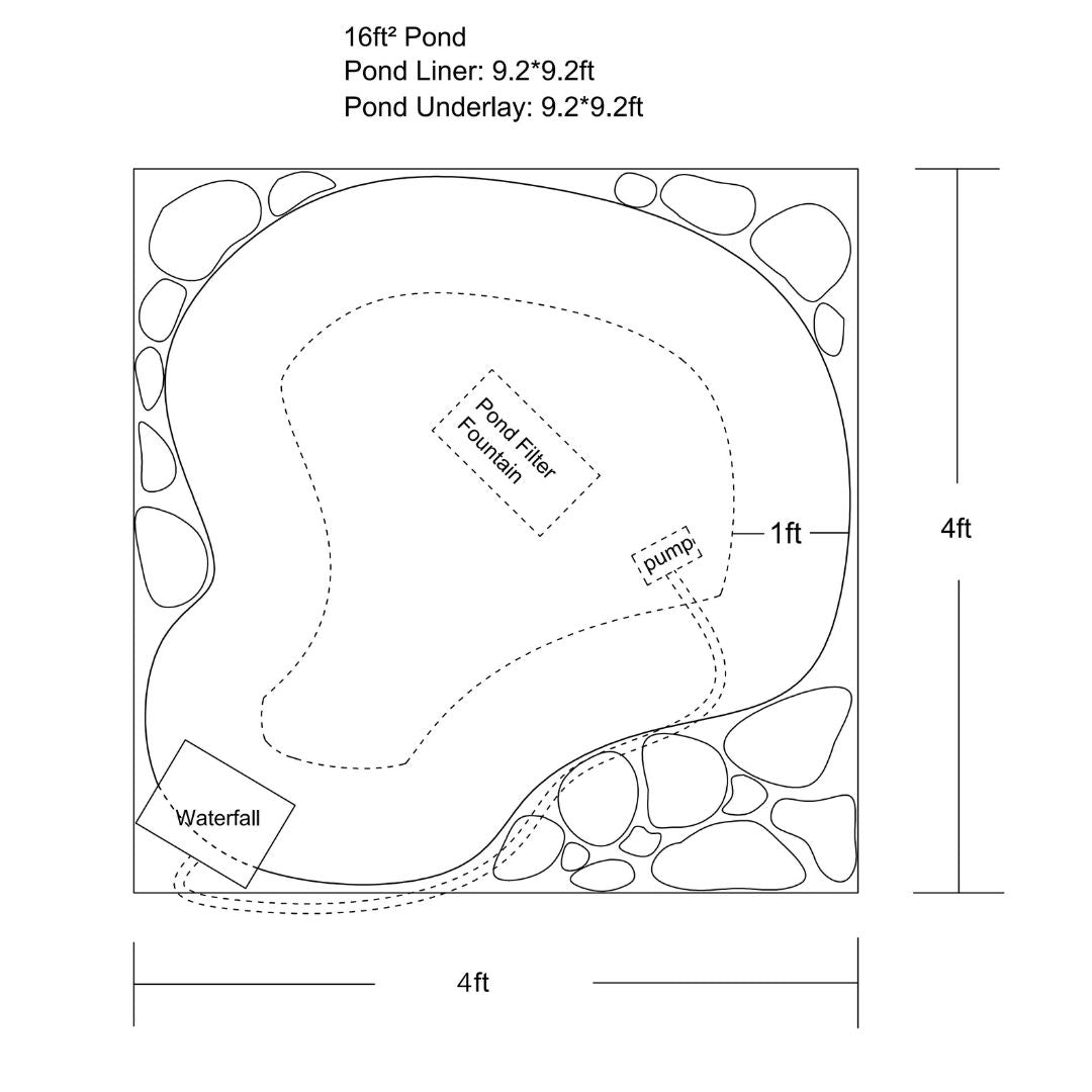 4′ x 4′ Pond Advanced Kit | 5-in-1 Filter, Waterfall, Lights, Pond Liner & Underlayment