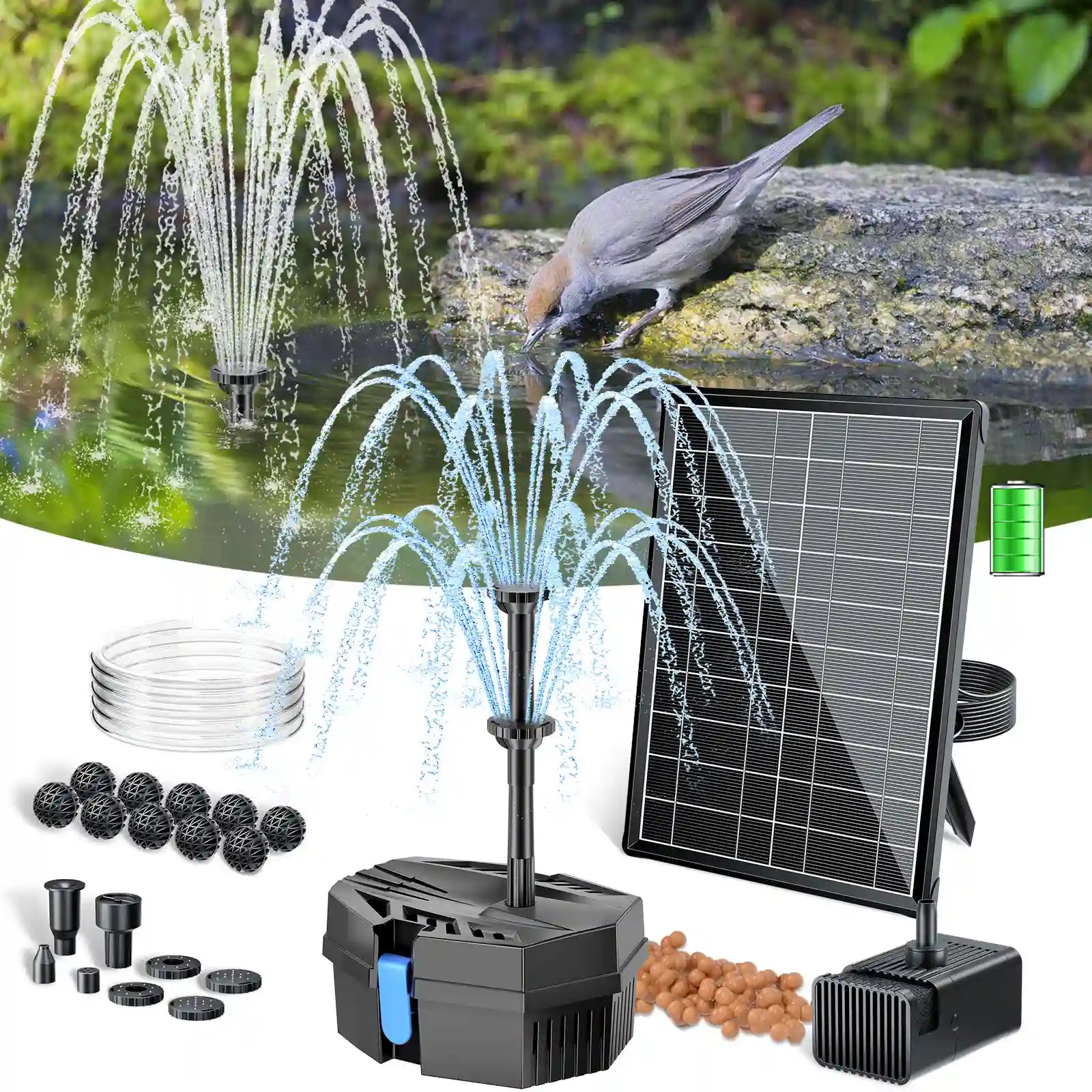8W Solar Pond Filter Fountain with Battery | SPF130 Series, 80GPH