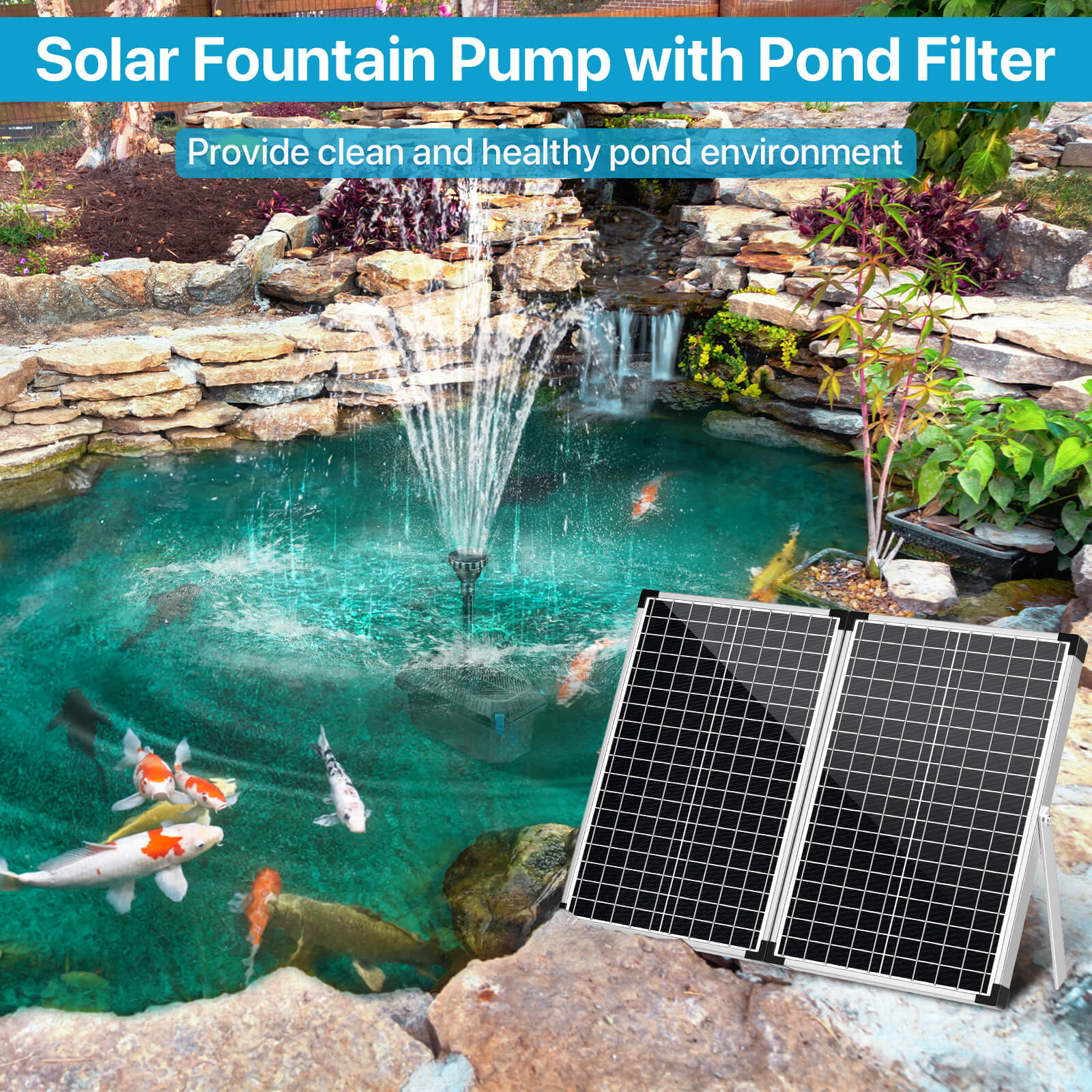 P3703 70W 680GPH Solar Pond Filter Fountain