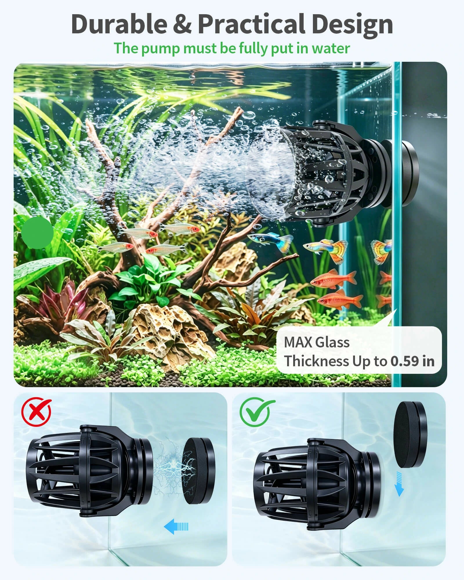 50W 5500GPH Aquarium Wavemaker Circulation Pump with Controller