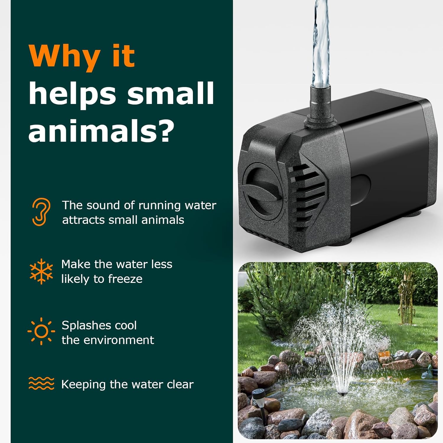 20W Solar Water Fountain Pump - 320GPH Adjustable Flow, 7 Sprayers Helps Small Animals