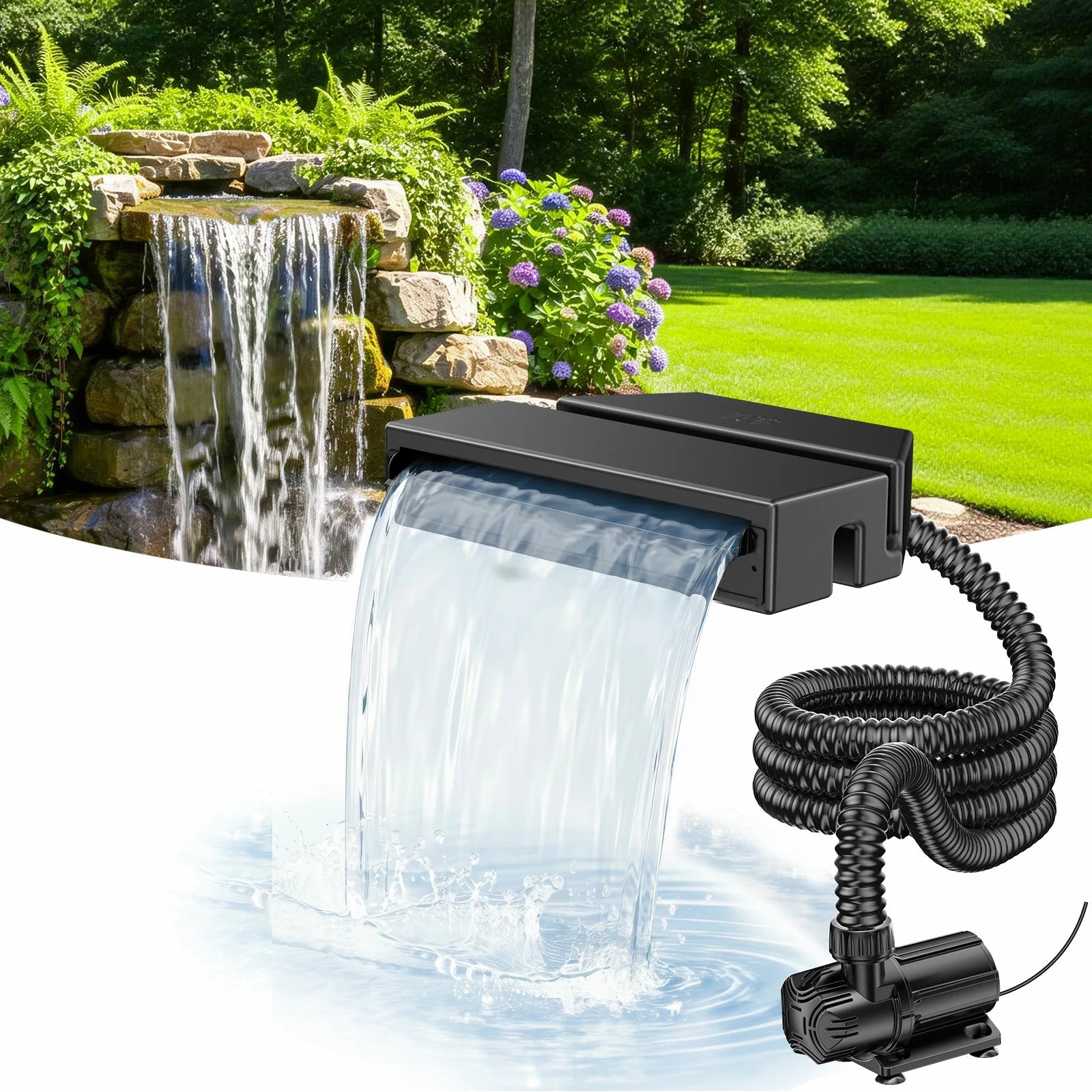 42W 1200GPH Waterfall Pump Kit with 12" Waterfall Spillway
