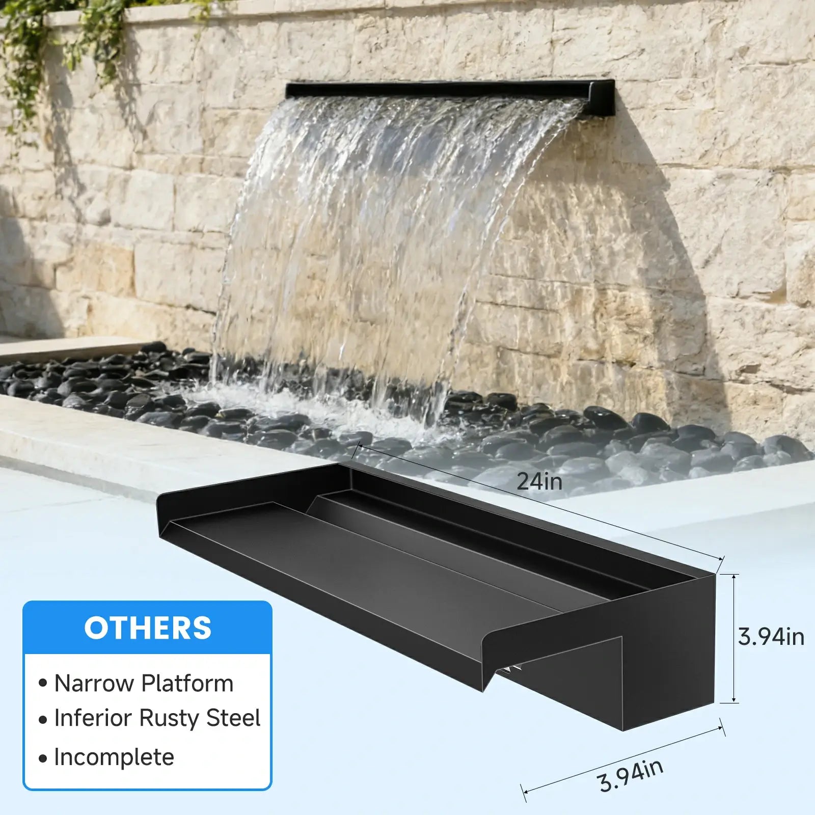 80W 1200GPH Waterfall Pump Kit with 24" Spillway & Light