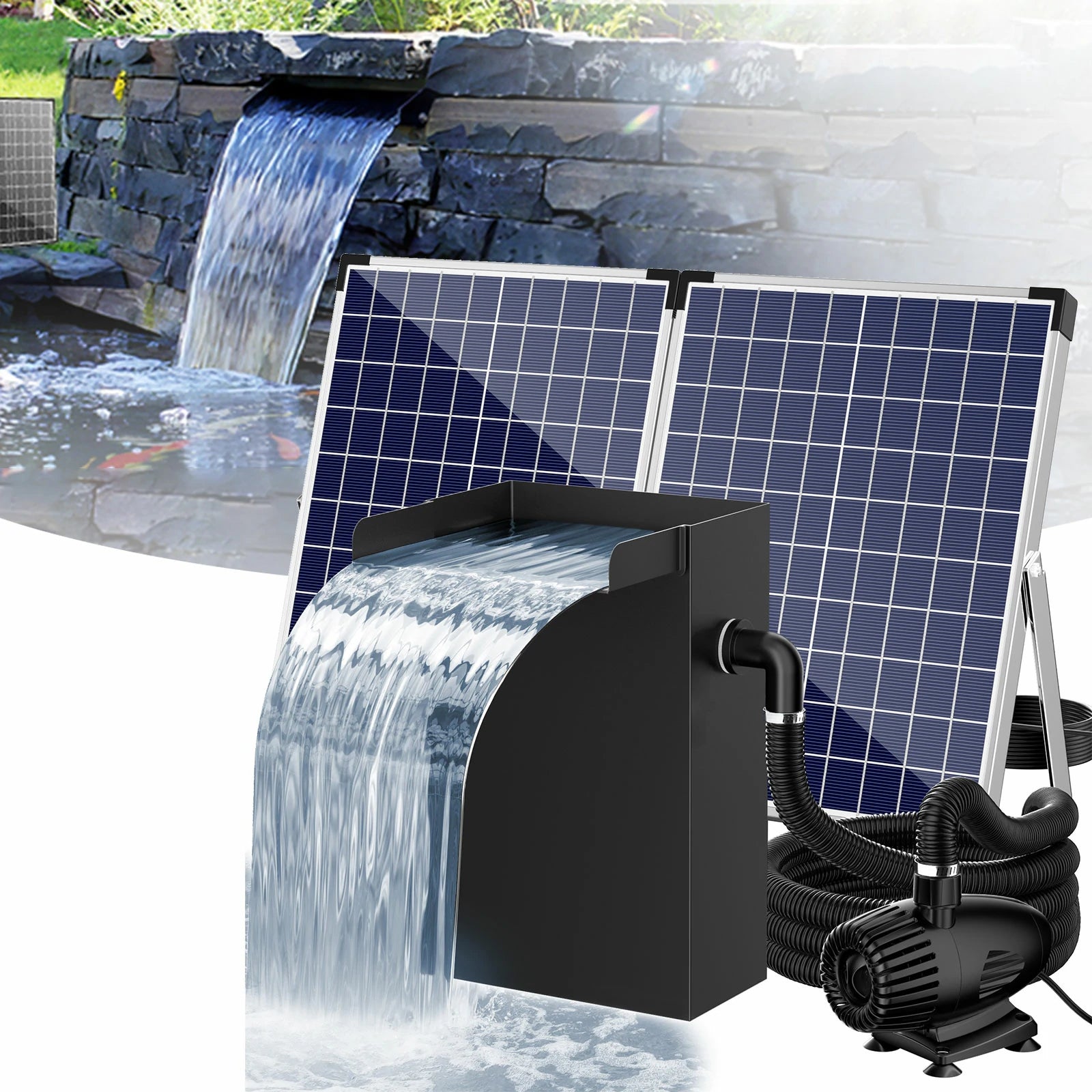 70W 680GPH Solar Waterfall Pump Kit with 12"x13.4" Spillway