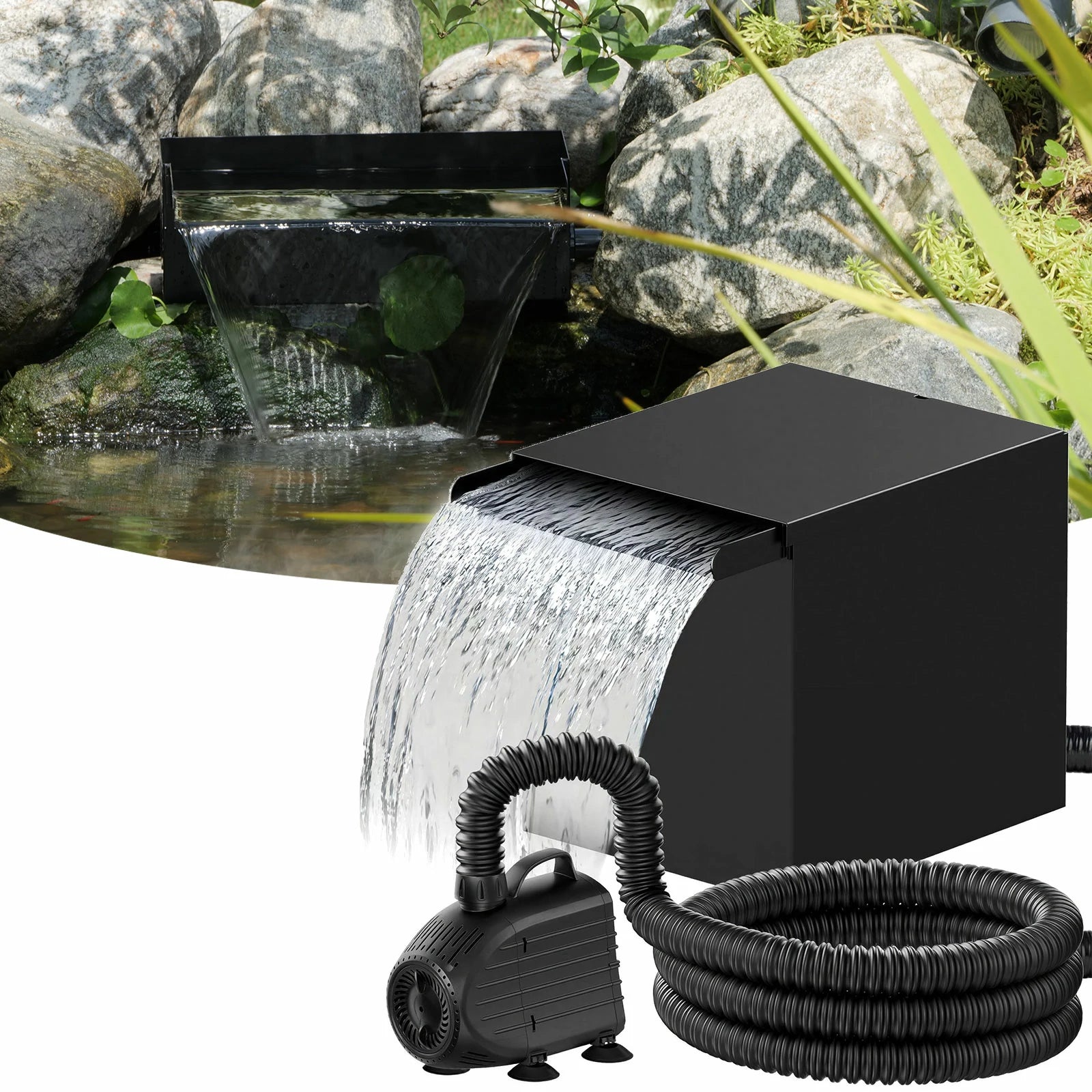 80W 1200GPH Waterfall Pump Kit with 12"x13.4"x13.4" Spillway