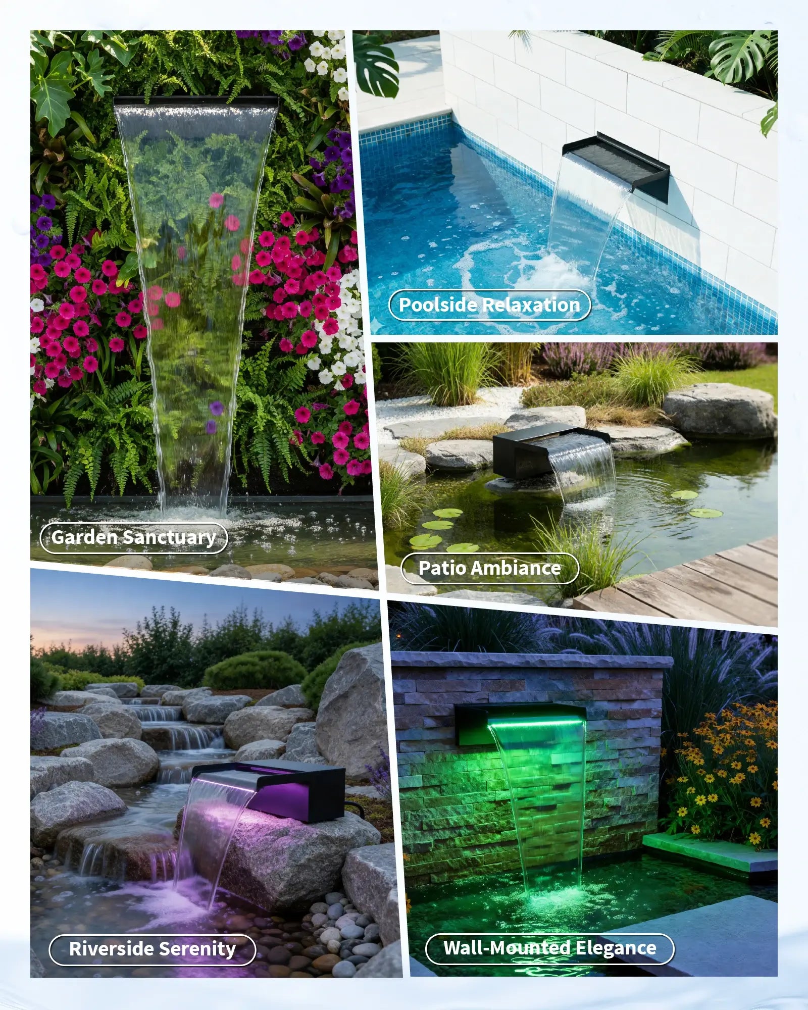 40W 660GPH Electric Waterfall Pump Kit with 8" Spillway & Light