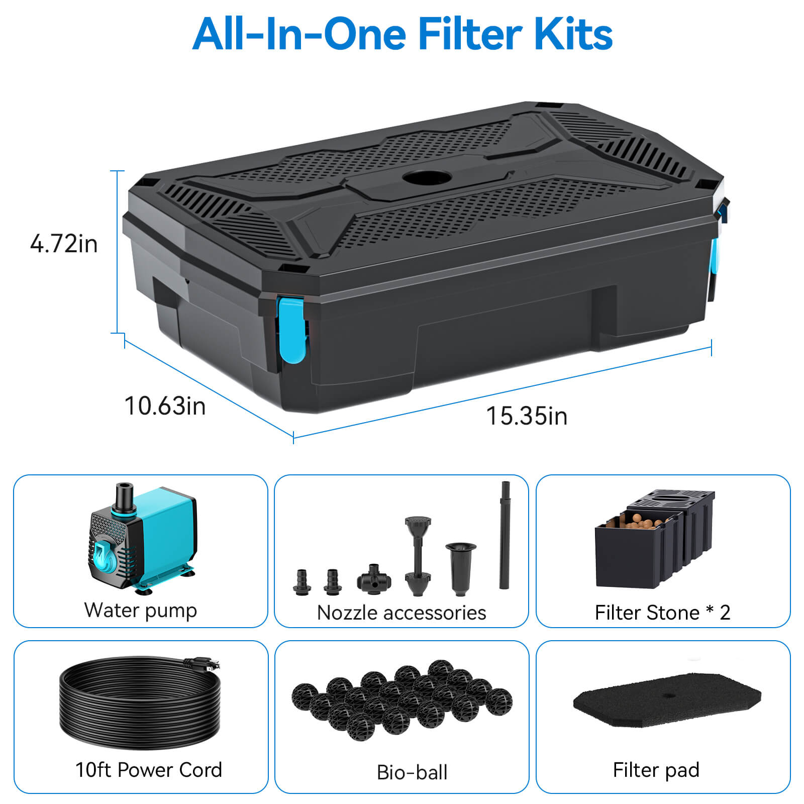 6′ x 6′ Pond Advanced Kit | 5-in-1 Filter, Waterfall, Lights, Pond Liner & Underlayment