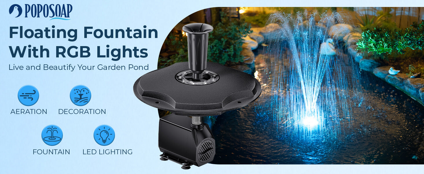 45W 660GPH Floating Fountain with LED Light