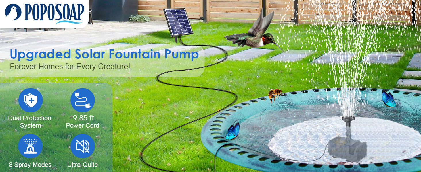 6.5W Solar Fountain Pump for Bird Bath, Pond, Backyard Water Feature