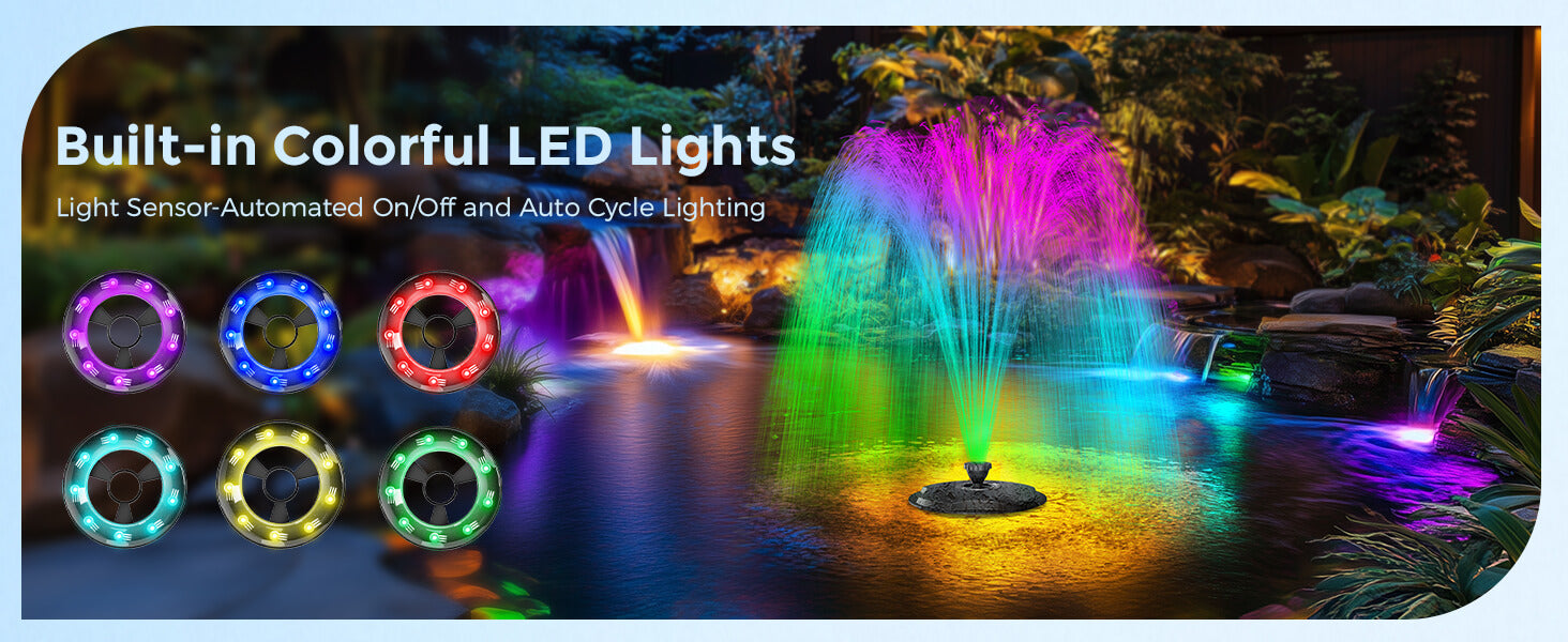 45W 660GPH Floating Fountain with LED Light