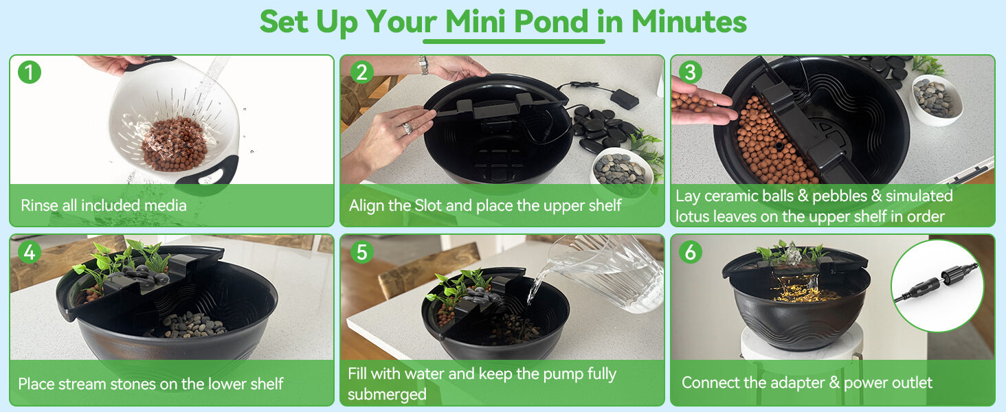 Mini Water Garden Pond Kit with Waterfall & LED Lighting