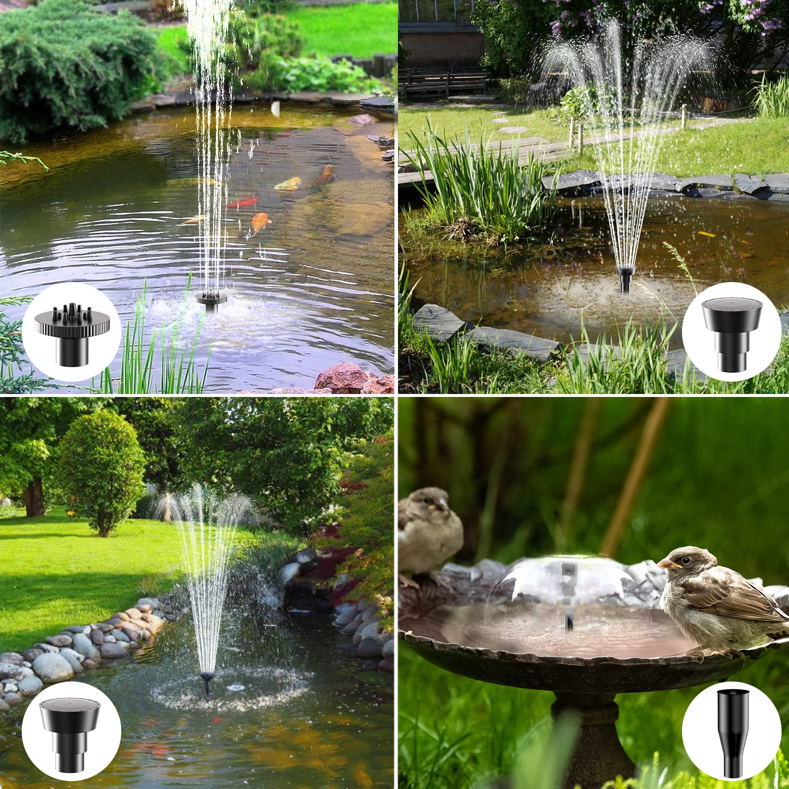 POPOSOAP Fountain Pump Nozzle Kit - 8PCS Water Fountain Spray Head Set Display