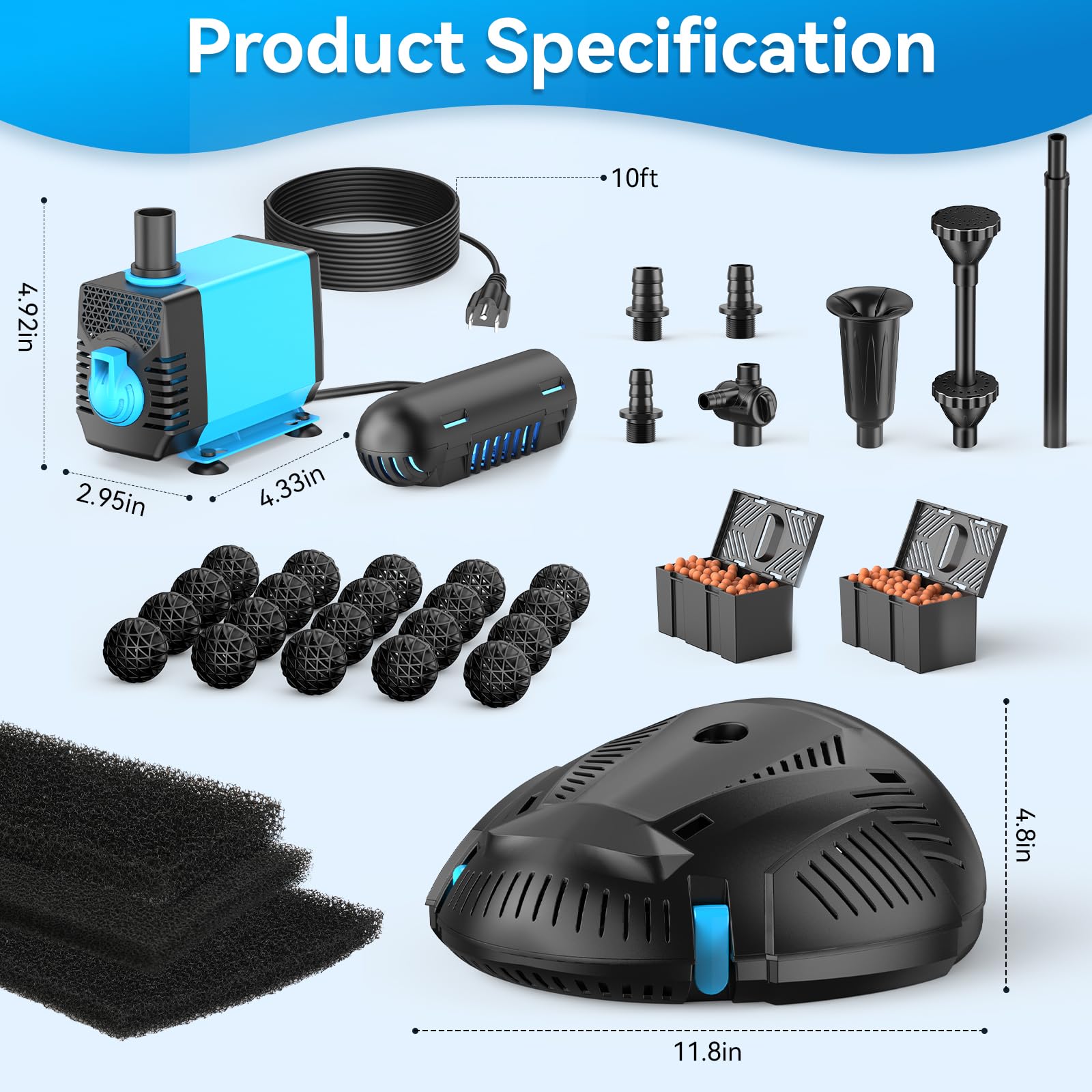 5′ x 5′ Pond Decor Kit | 3-in-1 Filter, Waterfall & Lights