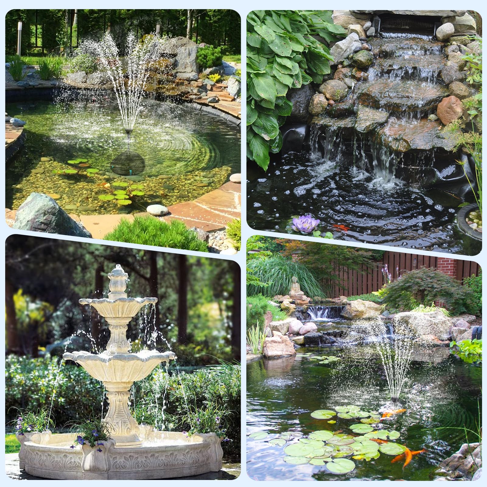 6′ x 6′ Pond Decor Kit | 3-in-1 Filter, Waterfall & Lights