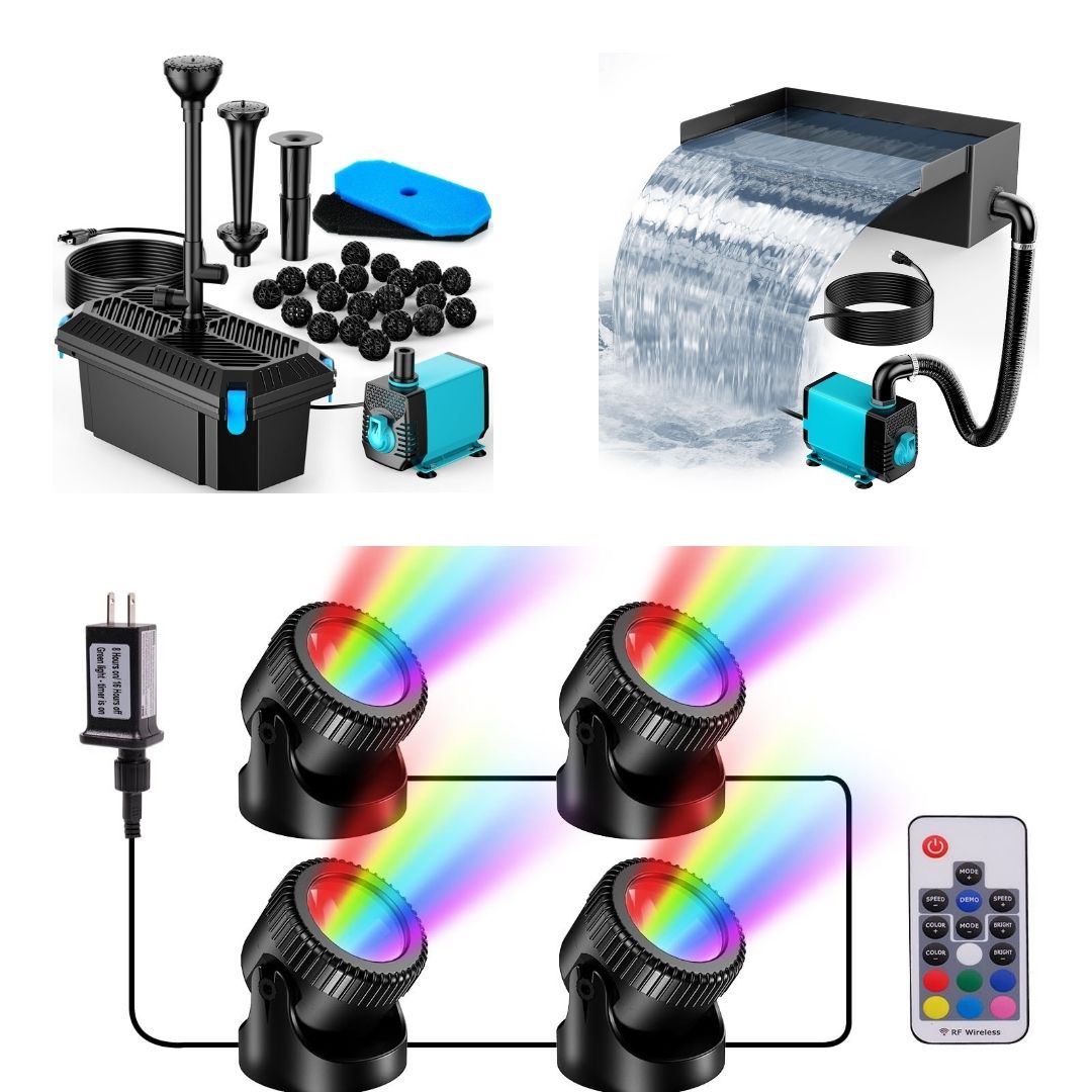 4′ x 4′ Pond Decor Kit | 3-in-1 Filter, Waterfall & Lights