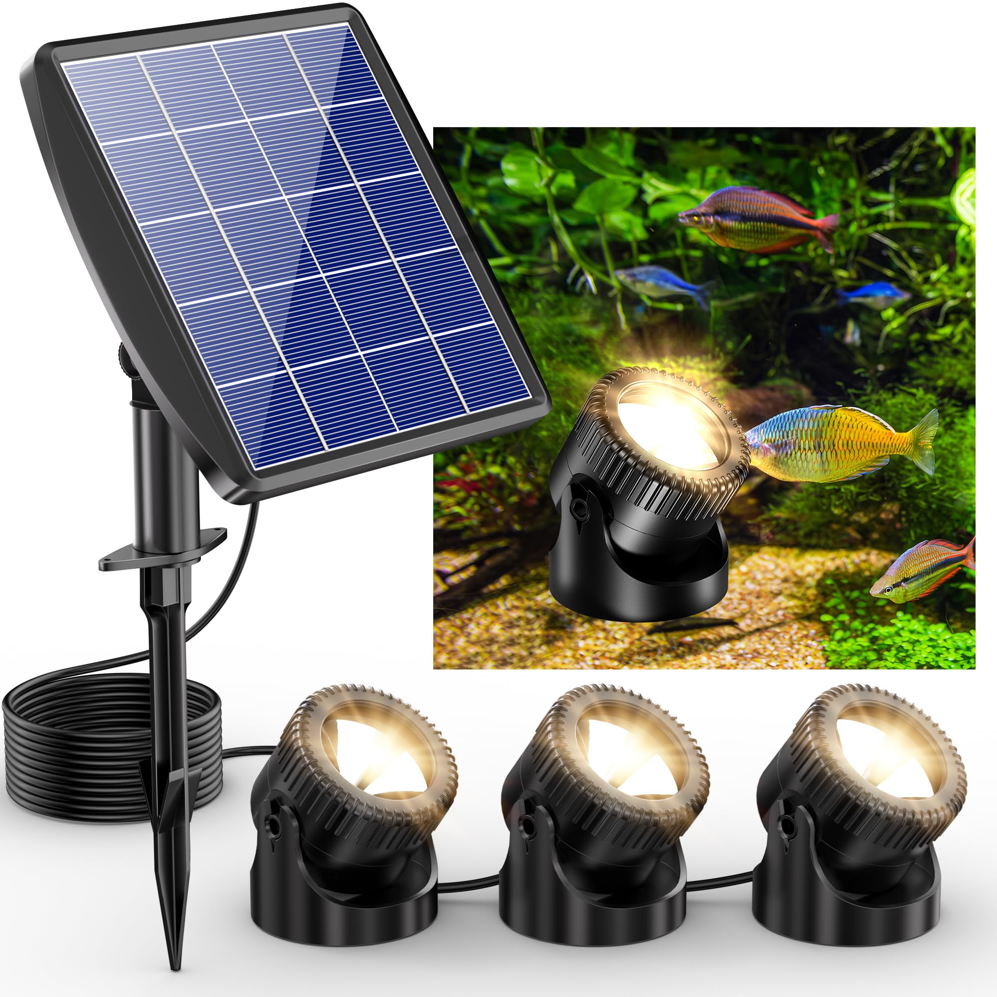 Underwater Solar Pond Lights - 3 Brightness Modes, IP68 Waterproof