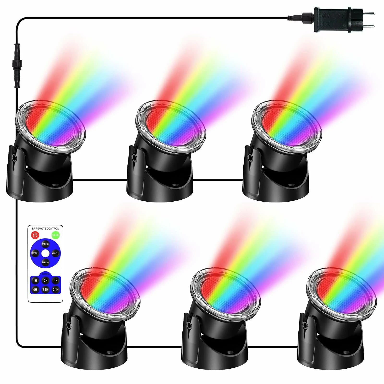 6-Head Colored Underwater Pond Lights with Memory Function