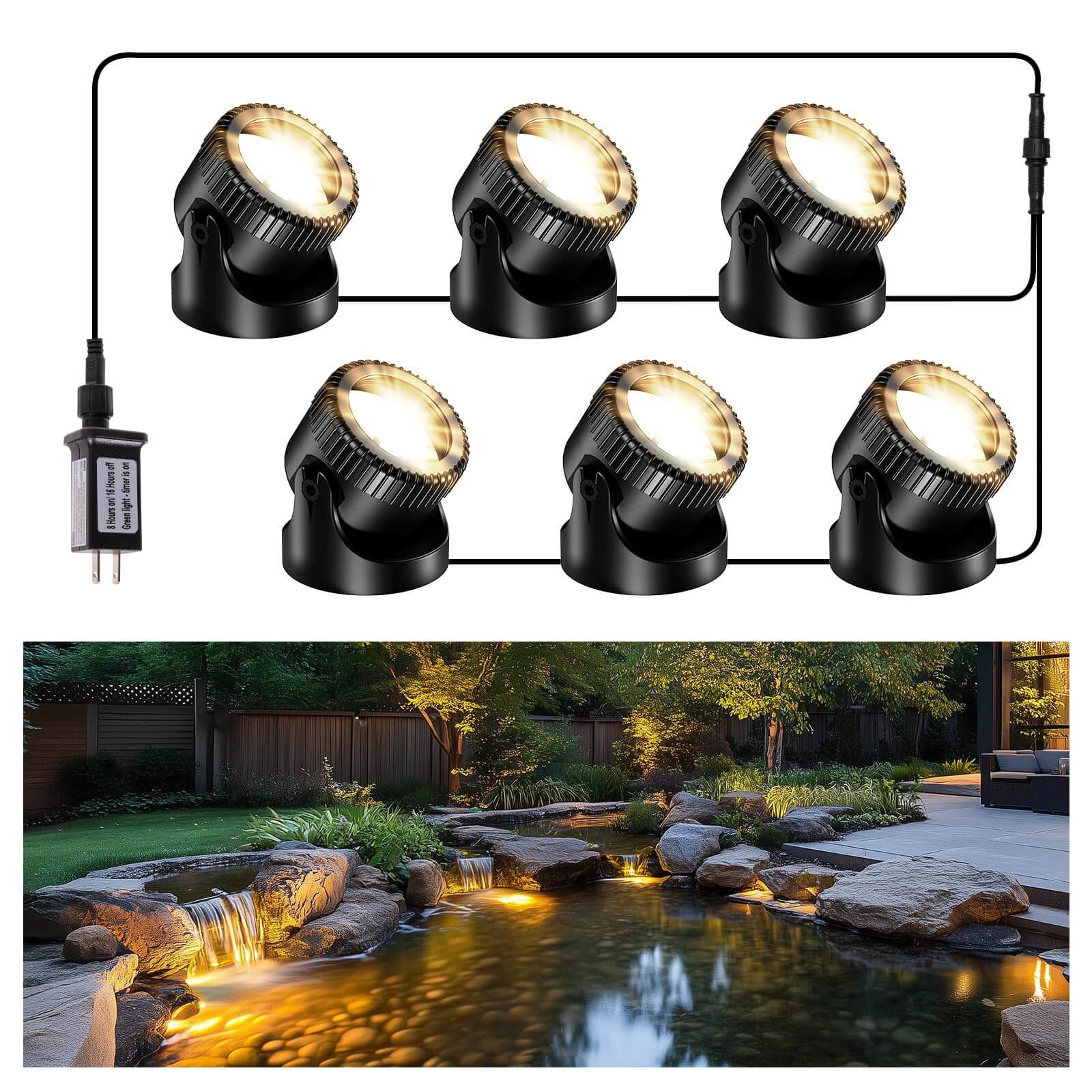 6-Head Warmwhite Underwater Electric Pond Lights