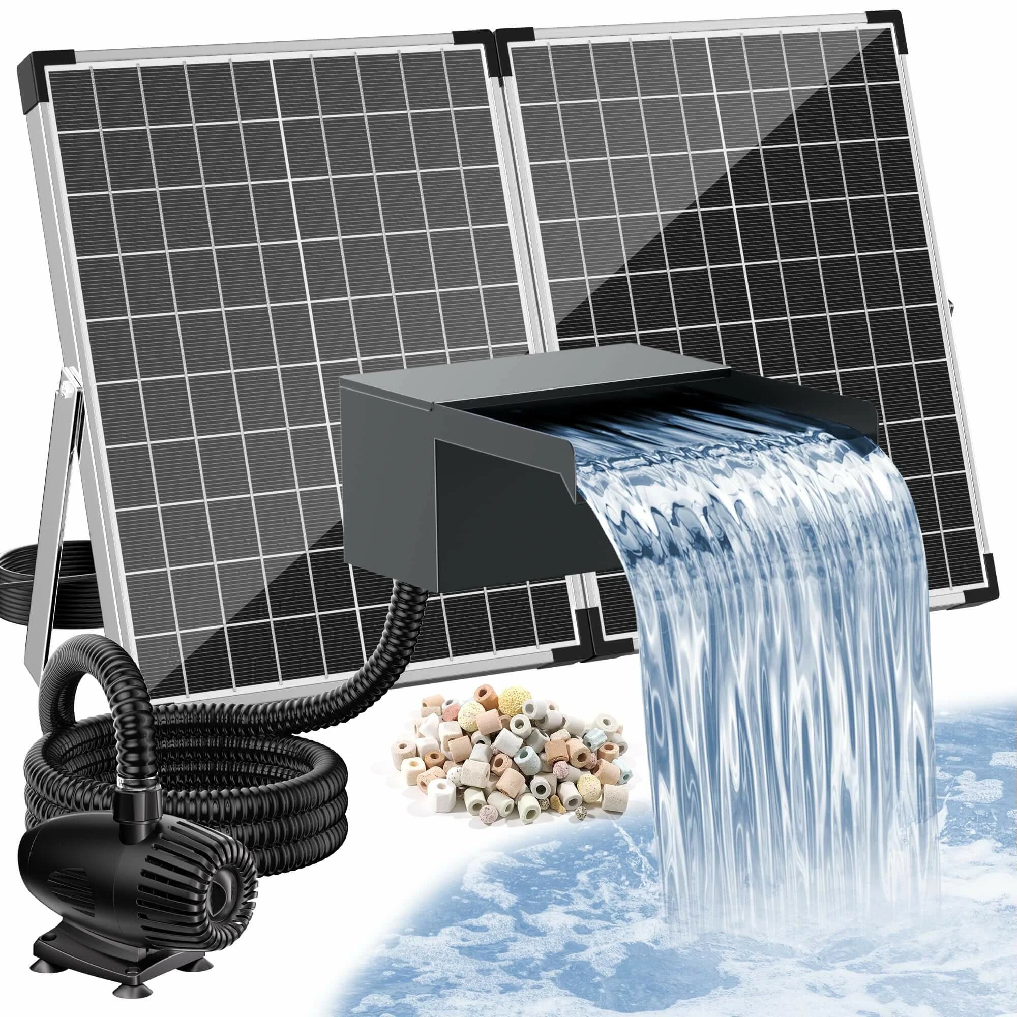 ※プー※PREMIUM WATER 8箱セット 55W 580GPH Solar Waterfall Pump Kit with 8