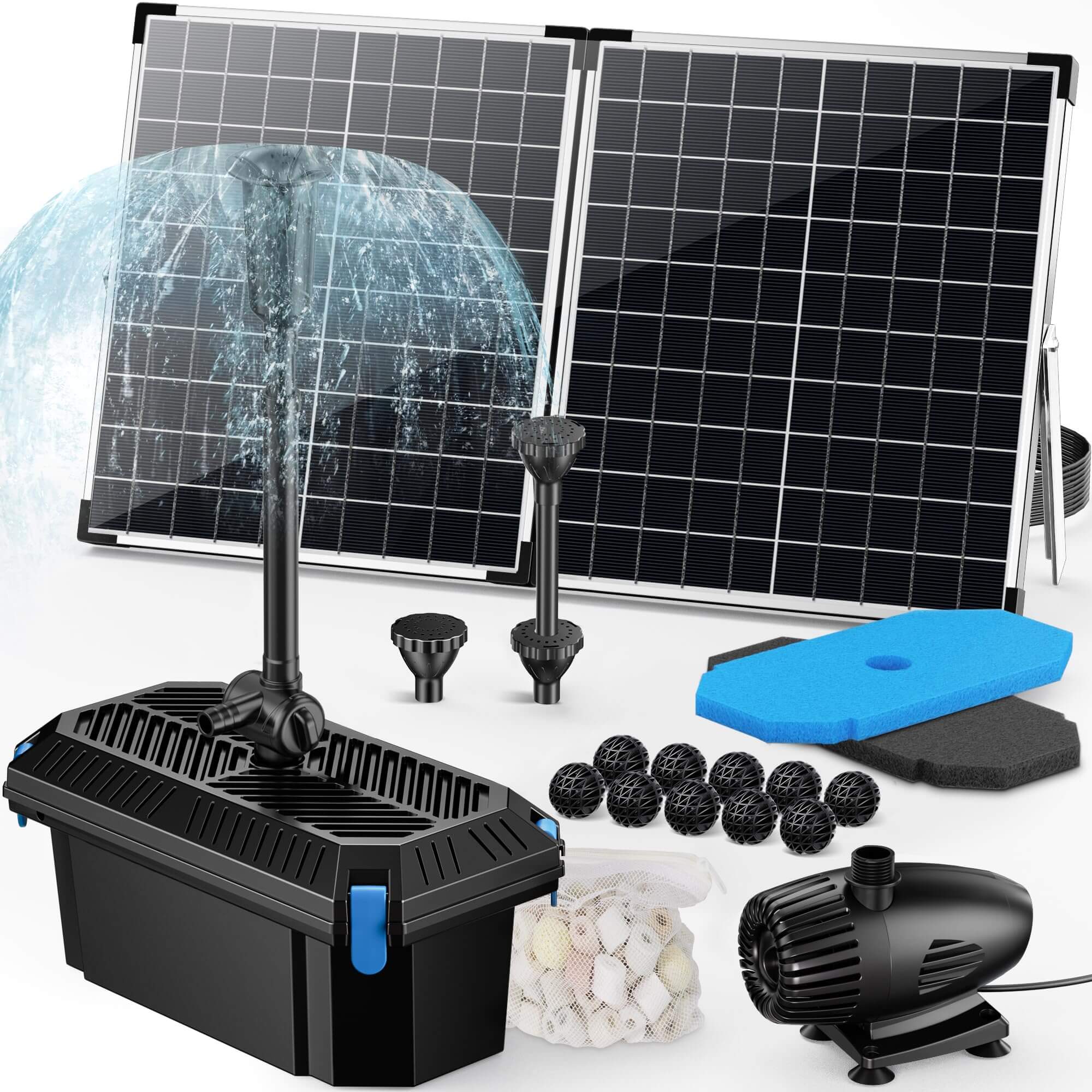 55W Solar Pond Pump and Filter Combo 580GPH | Solar Pond Filter Kit