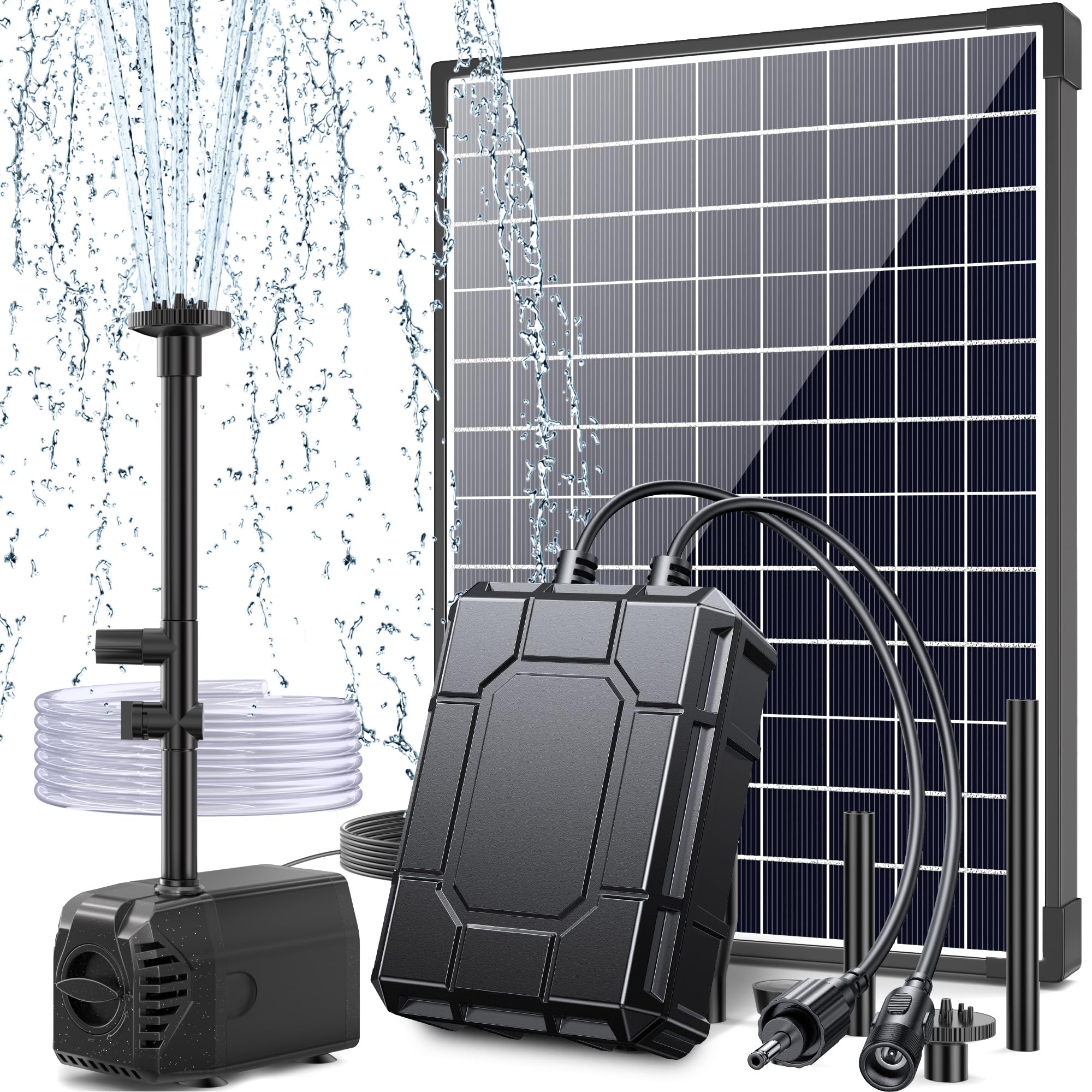 25W 320GPH Solar Water Fountain Pump with 2600mAh Battery Backup