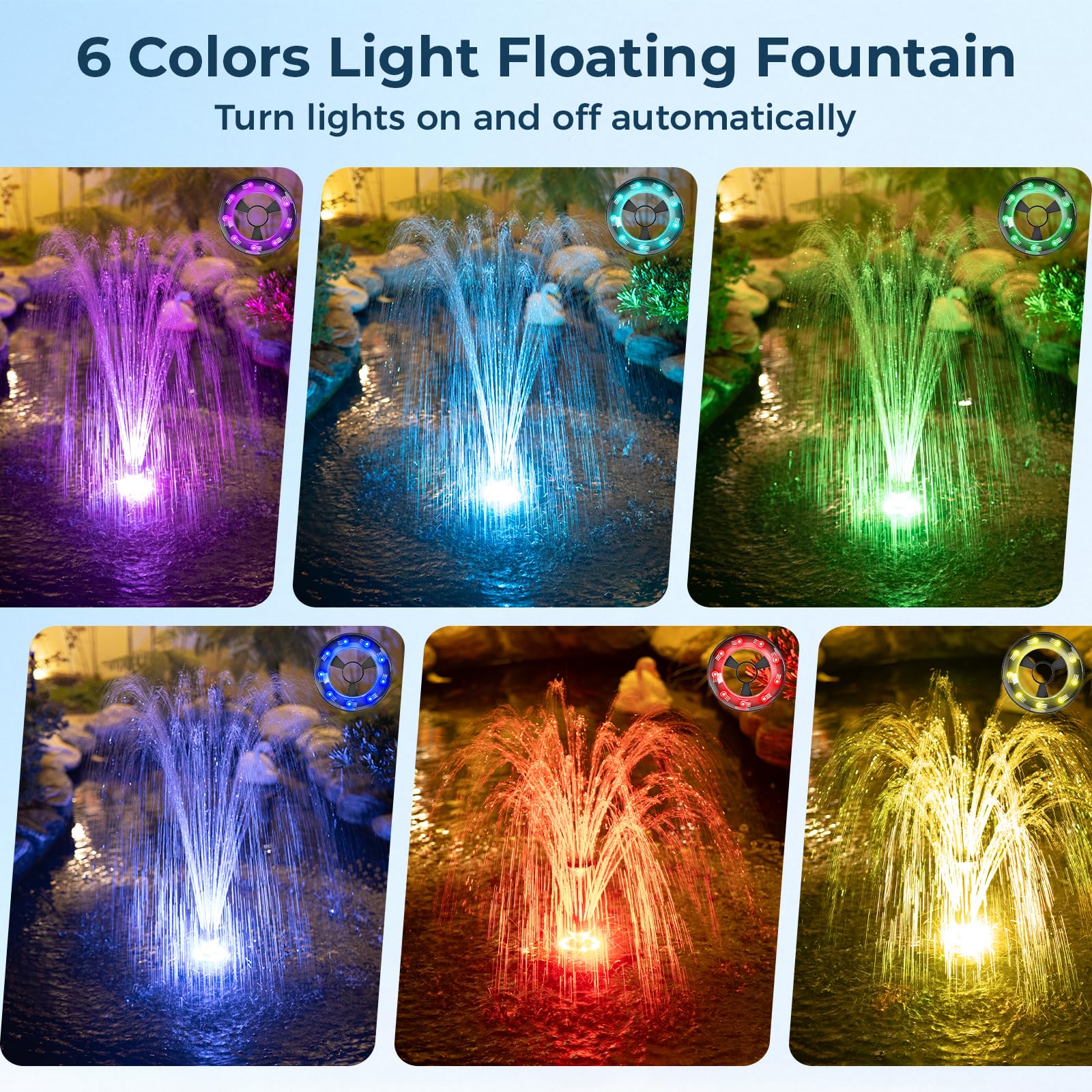45W 660GPH Floating Fountain with LED Light
