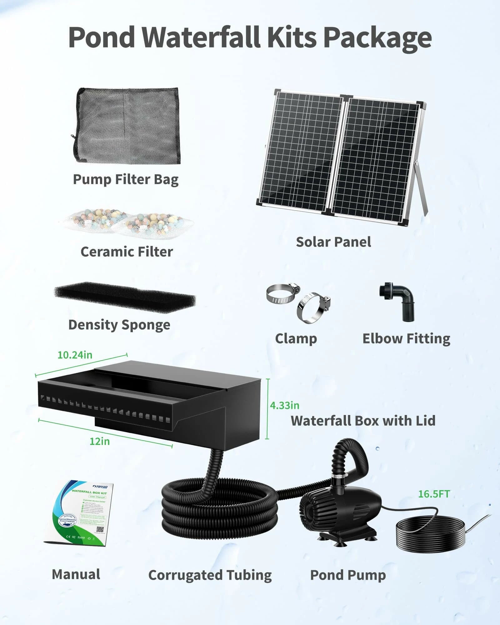 P5703S 70W Solar Pond Waterfall Spillway with Fountain Pump