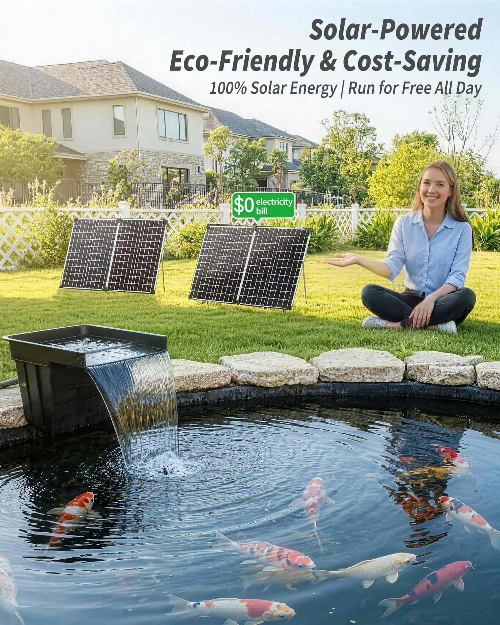 120W 1600GPH Solar Waterfall Pump Kit with 12.6"x15" Spillway