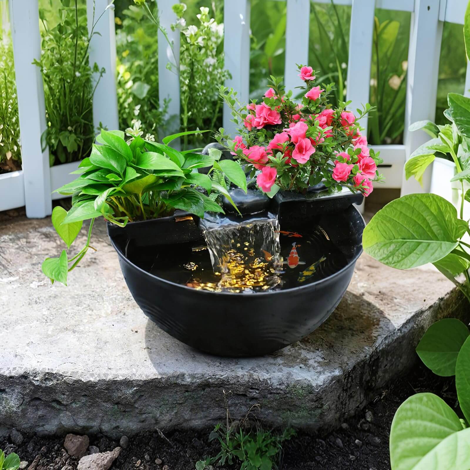 Mini Water Garden Pond Kit with Waterfall & LED Lighting