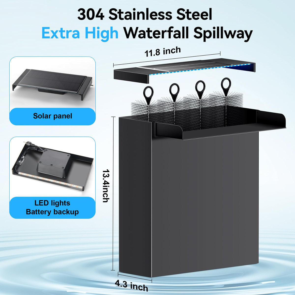 POPOSOAP Stainless Steel Pond Waterfall Kit With Pump – 12.2" Spillway Box & 660GPH Pump