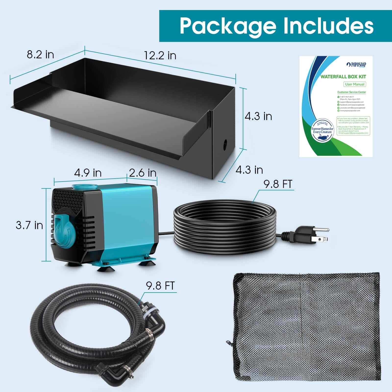 40W 660GPH Electric Waterfall Pump Kit with 12"x4.3" Spillway