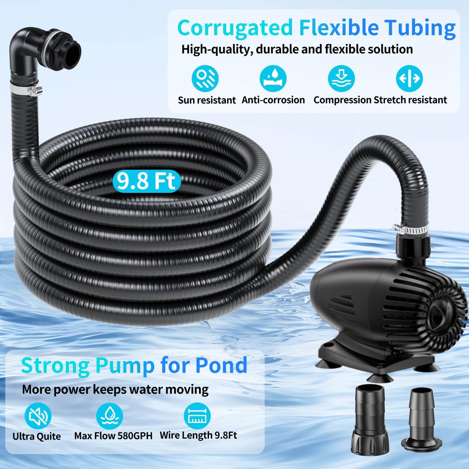 70W 580GPH Solar Waterfall Pump Kit with 12"x13.4" Spillway