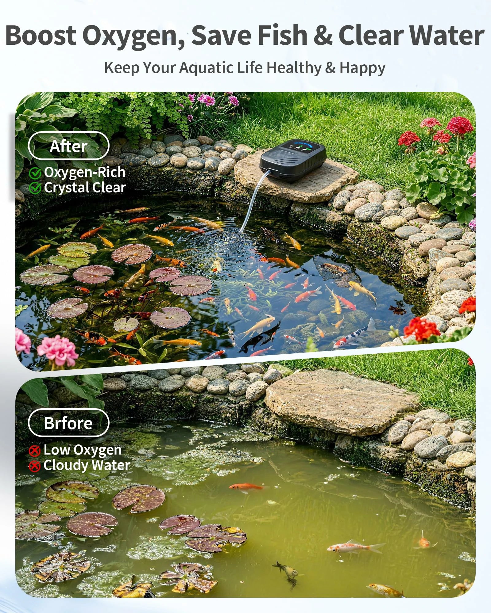 4W Solar Pond Aerator with 2200mAh Battery & Digital Display