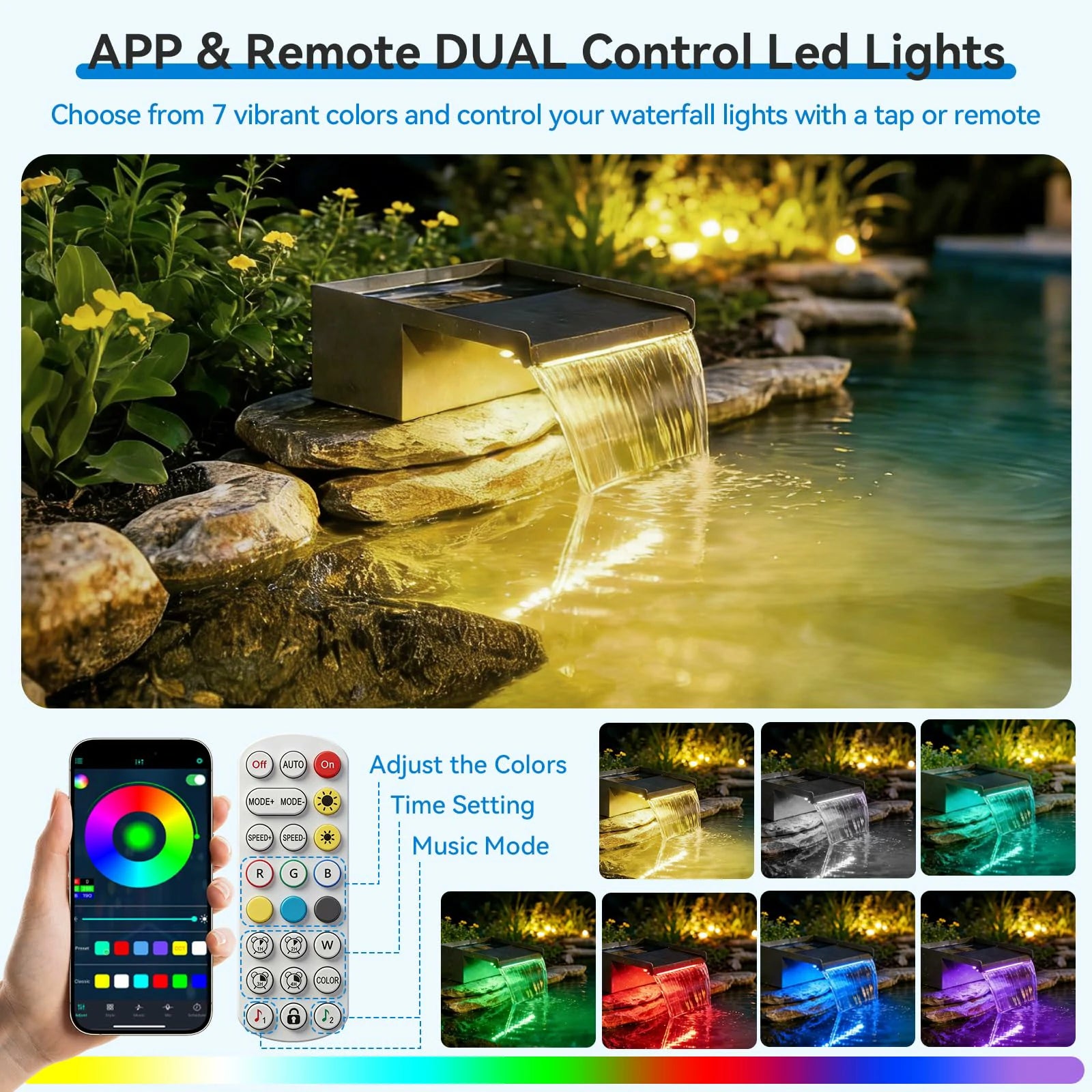 660GPH Waterfall Pump Kit with 12" Spillway & Pond Filter (LED)