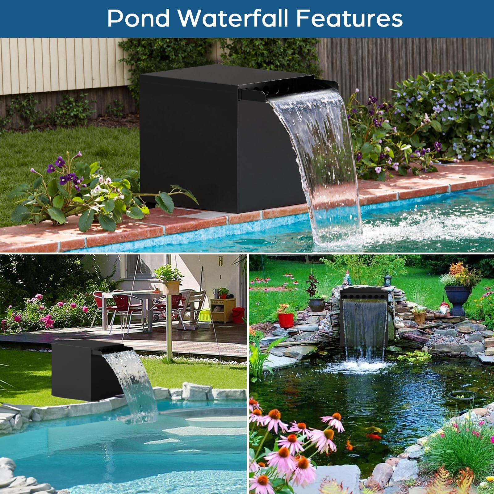 80W 1200GPH Electric Waterfall Pump Kit with 12"x13.4"x13.4" Spillway