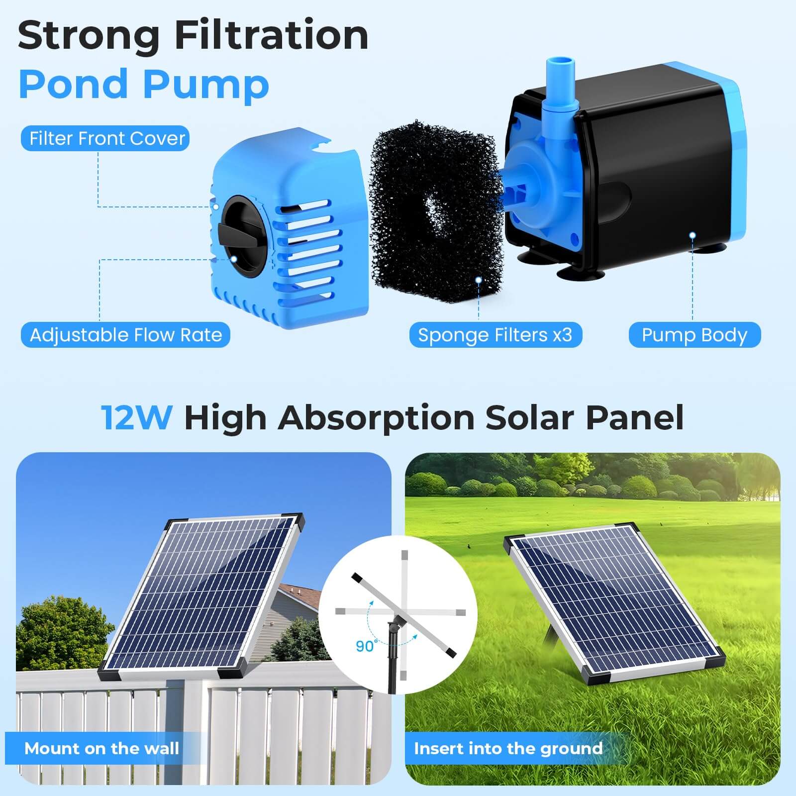 solar pond pump with filter,solar powered pond filter and fountain