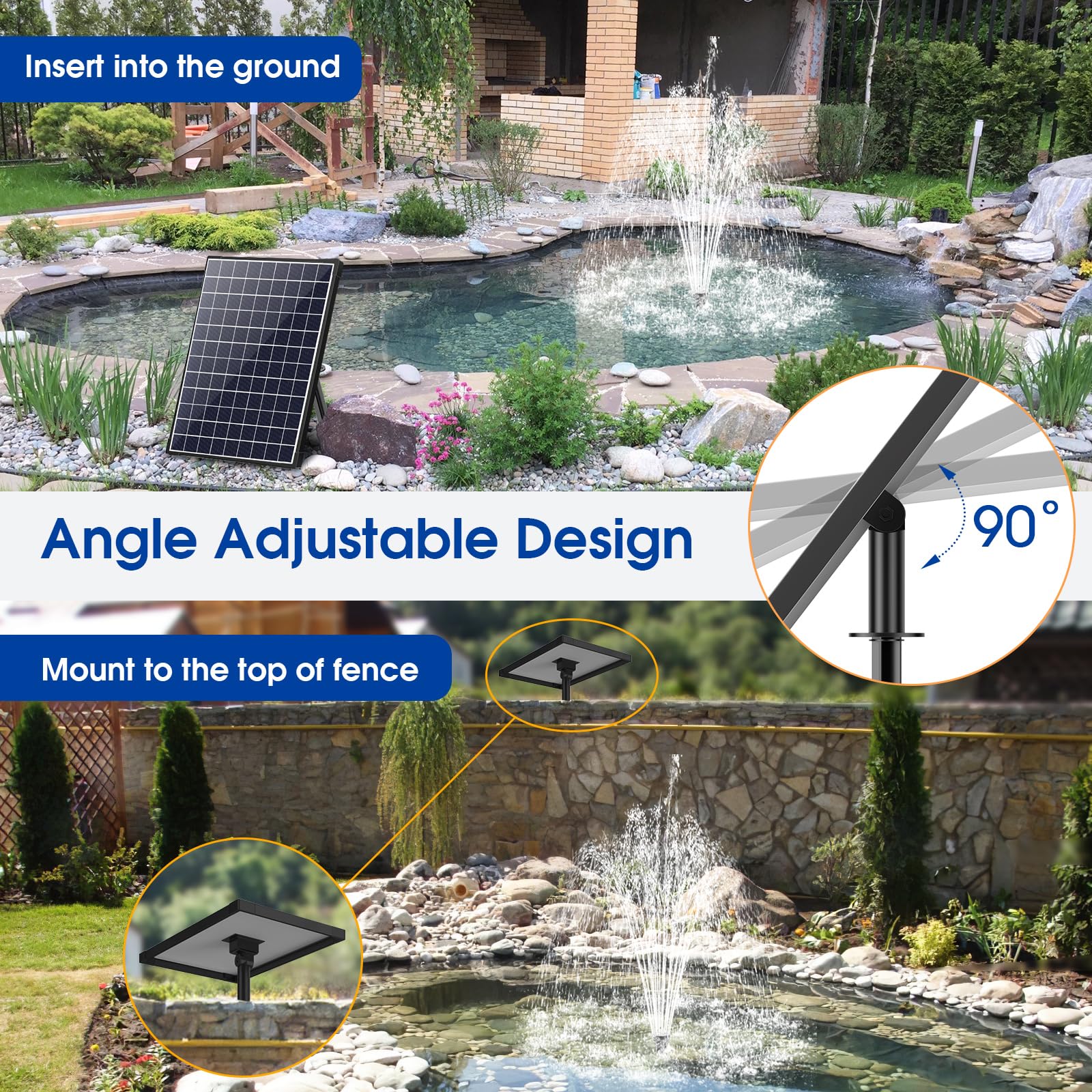 25W 320GPH Solar Water Fountain Pump with 2600mAh Battery Backup