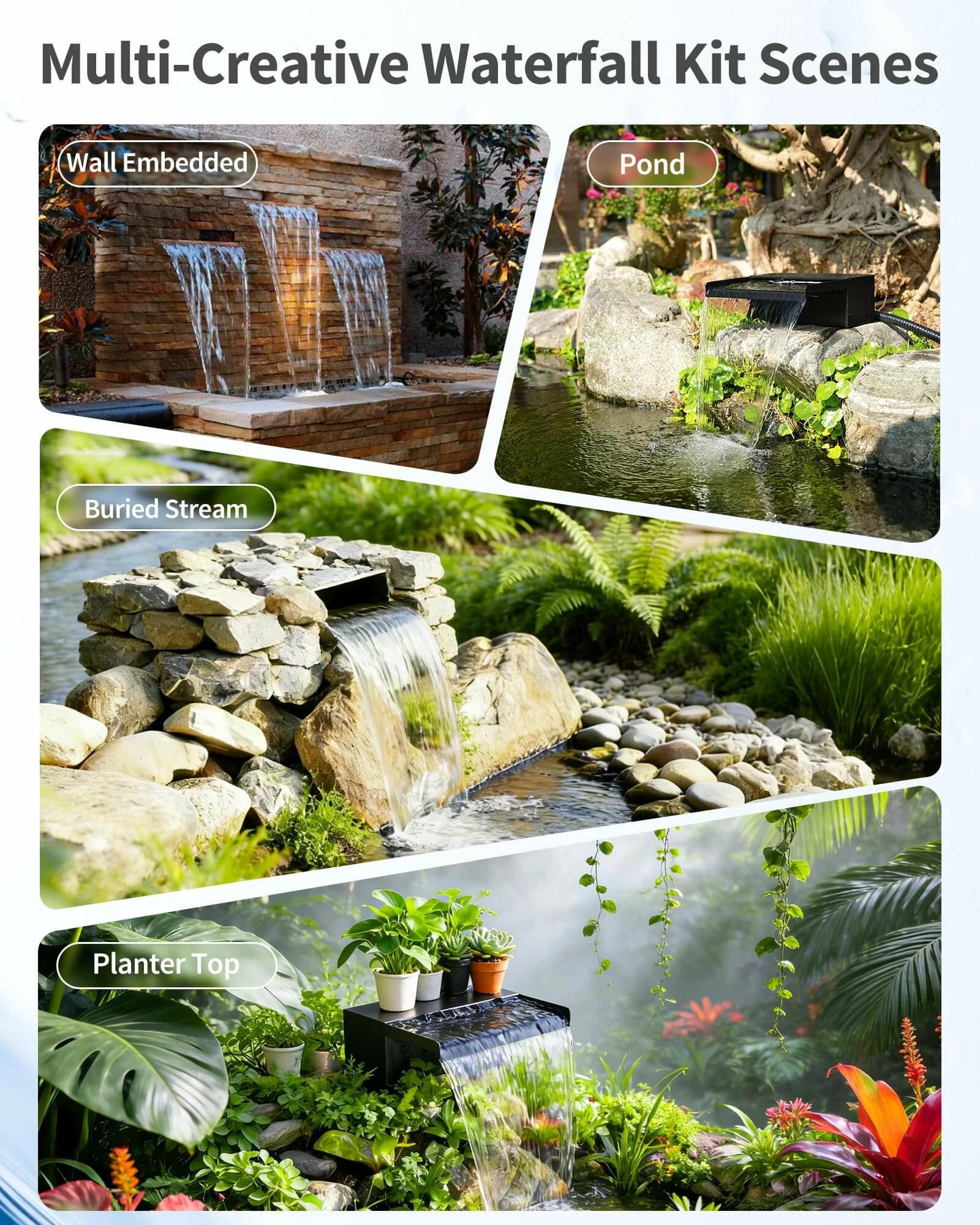 70W Solar Pond Waterfall Spillway with Fountain Pump