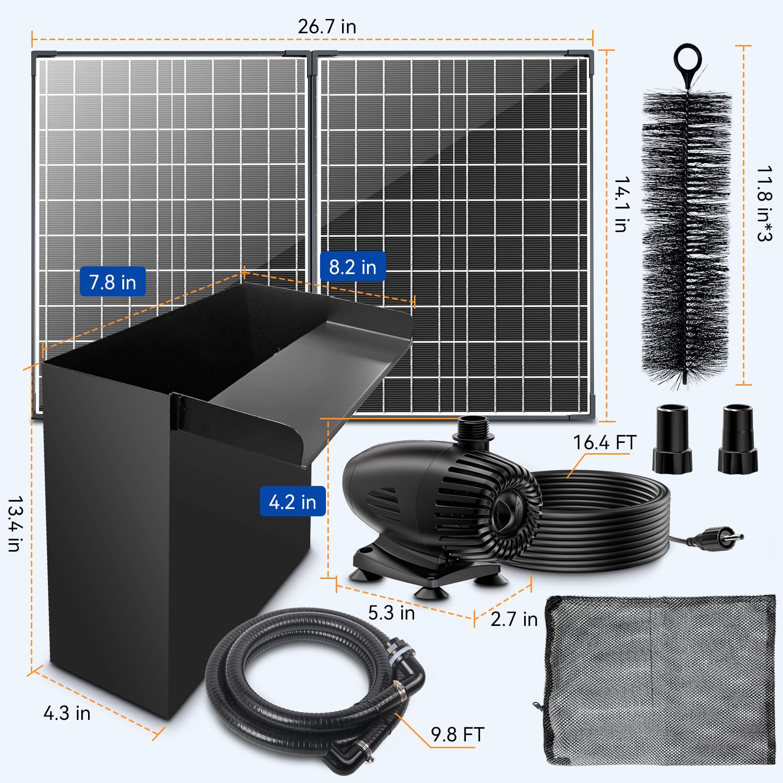 55W 580GPH Solar Waterfall Pump Kit with 8"x13.4" Spillway