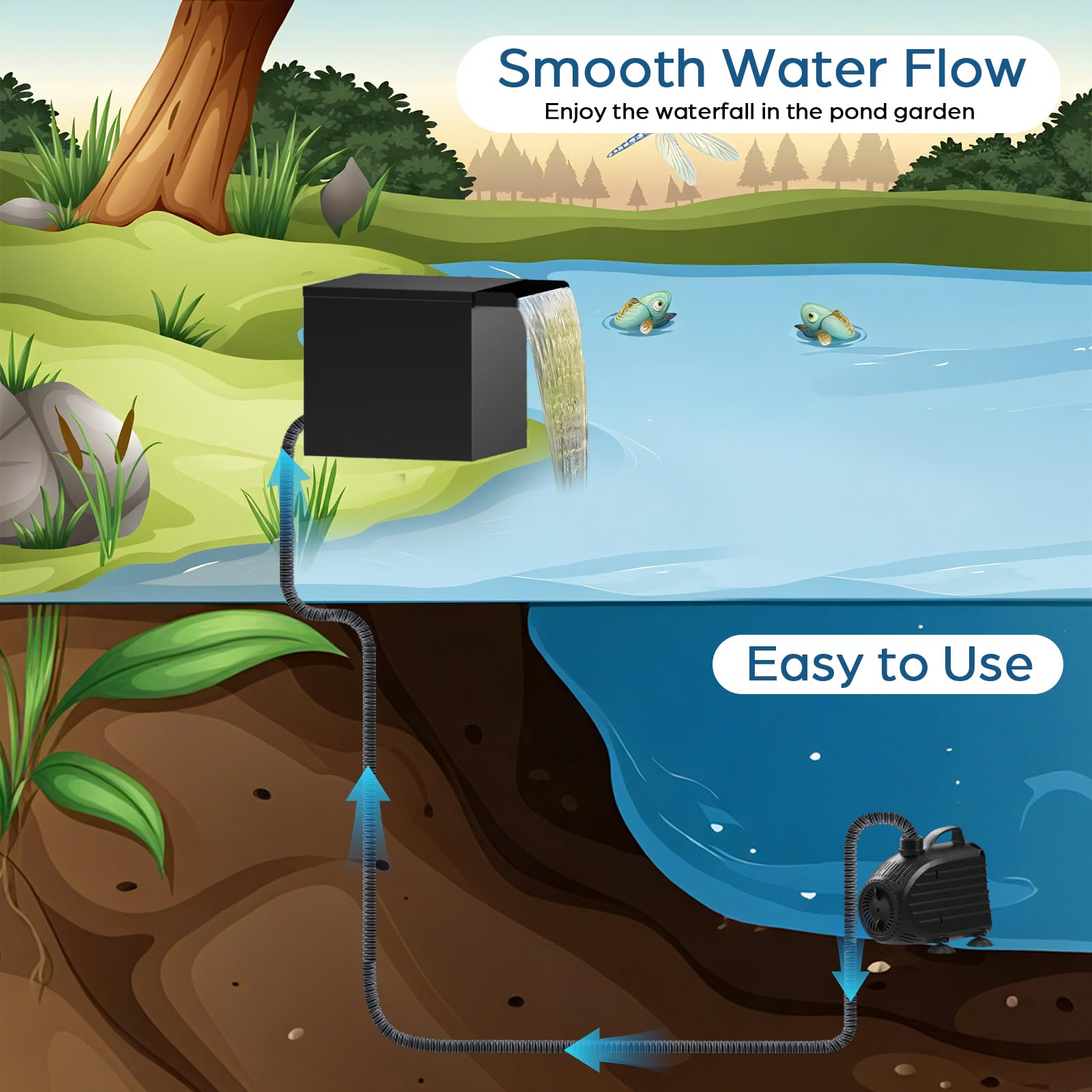 80W 1200GPH Electric Waterfall Pump Kit with 12"x13.4"x13.4" Spillway