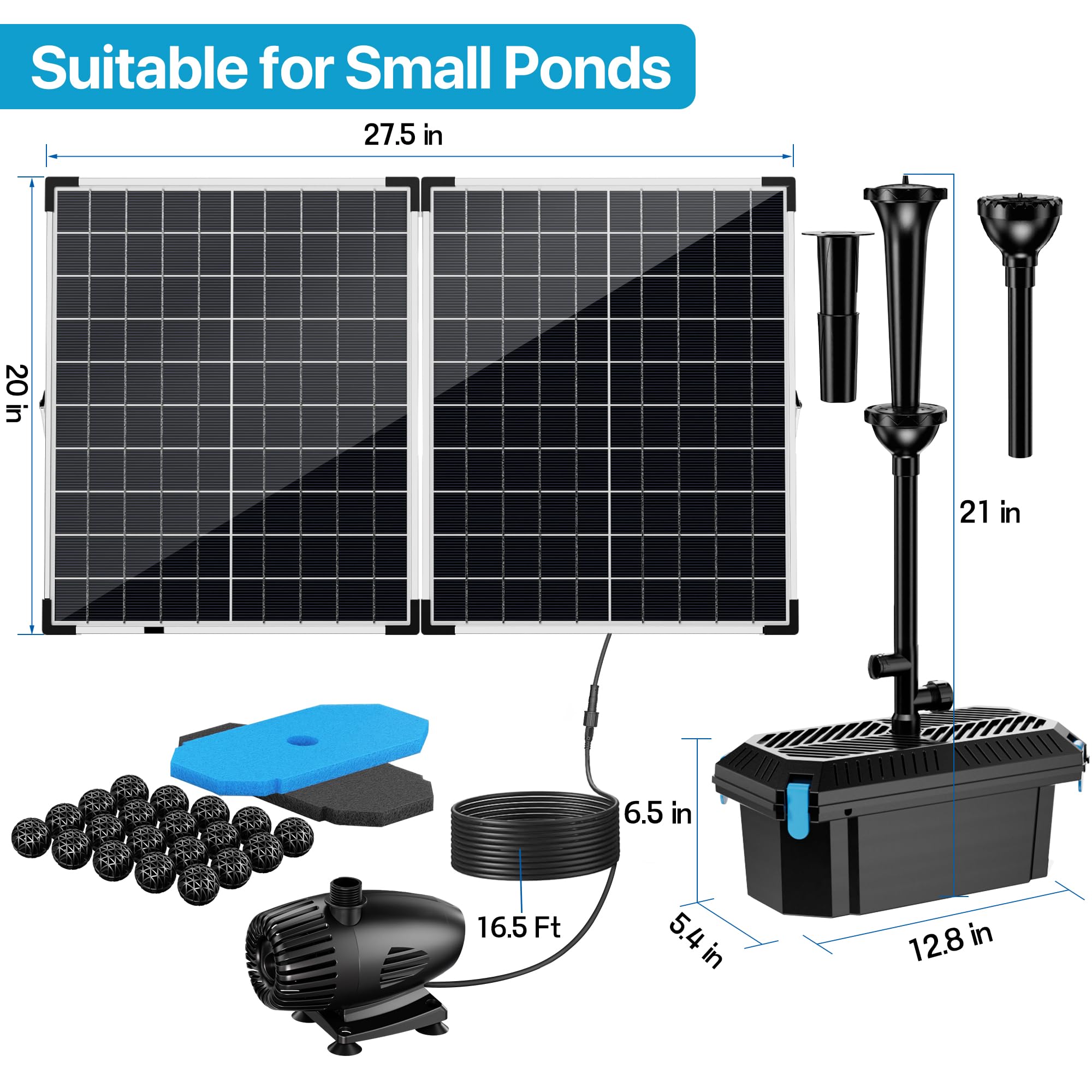 P3703 70W 680GPH Solar Pond Filter Fountain