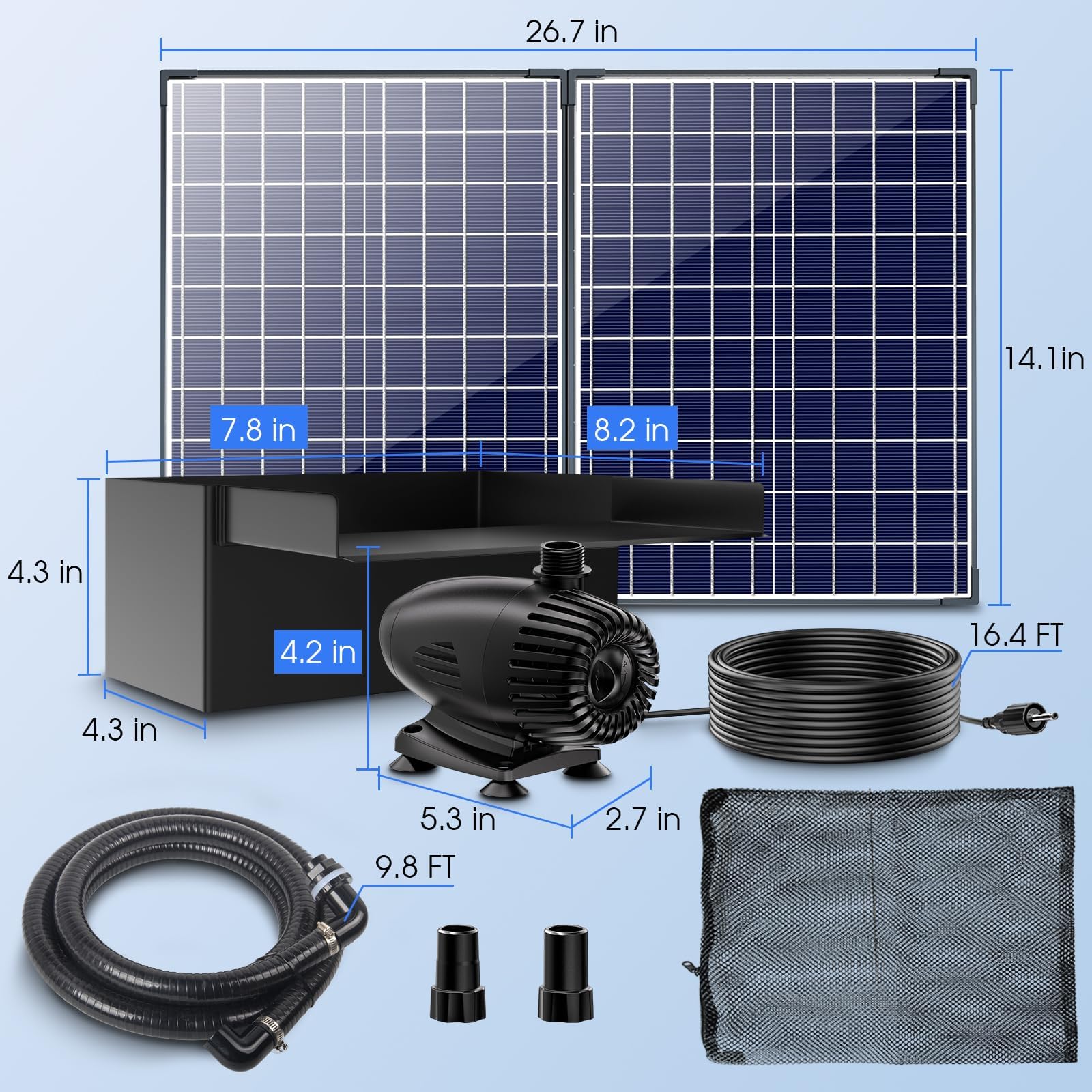 55W 580GPH Solar Waterfall Pump Kit with 8"x4.3" Spillway