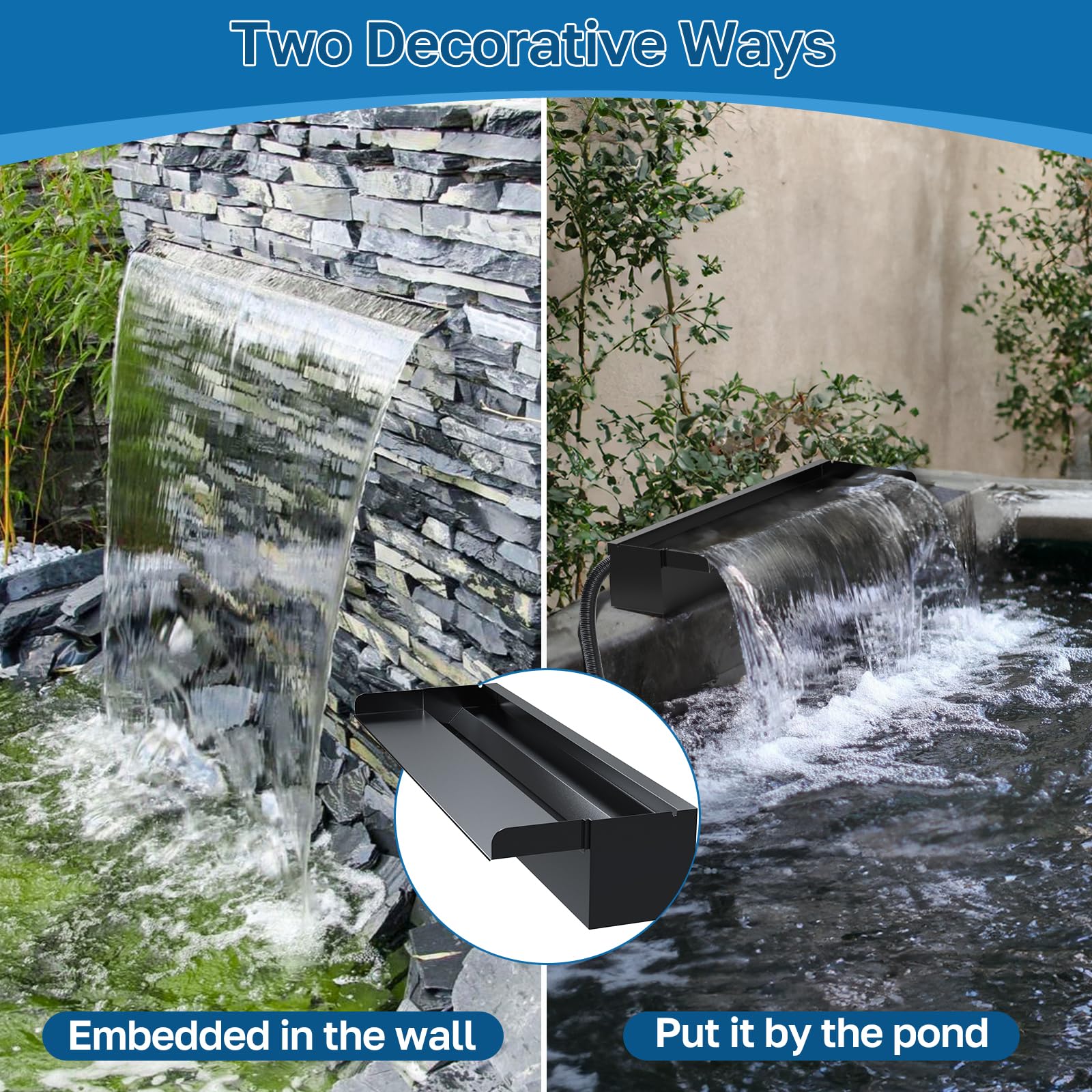 80W 1200GPH Electric Waterfall Pump Kit with 24"x4.3" Spillway