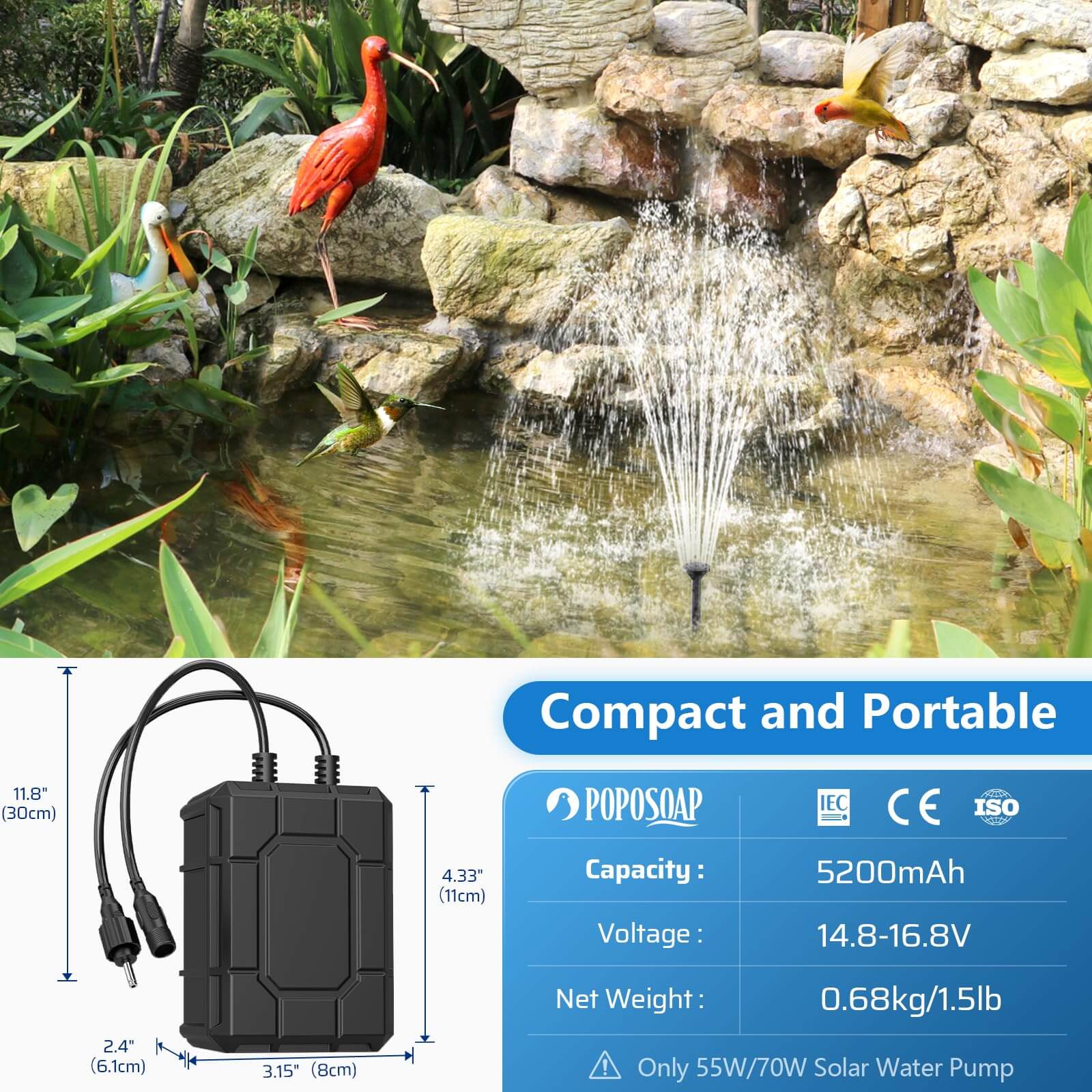 5200mAh Battery Backup for 55W/70W/75W Solar Fountain Pump