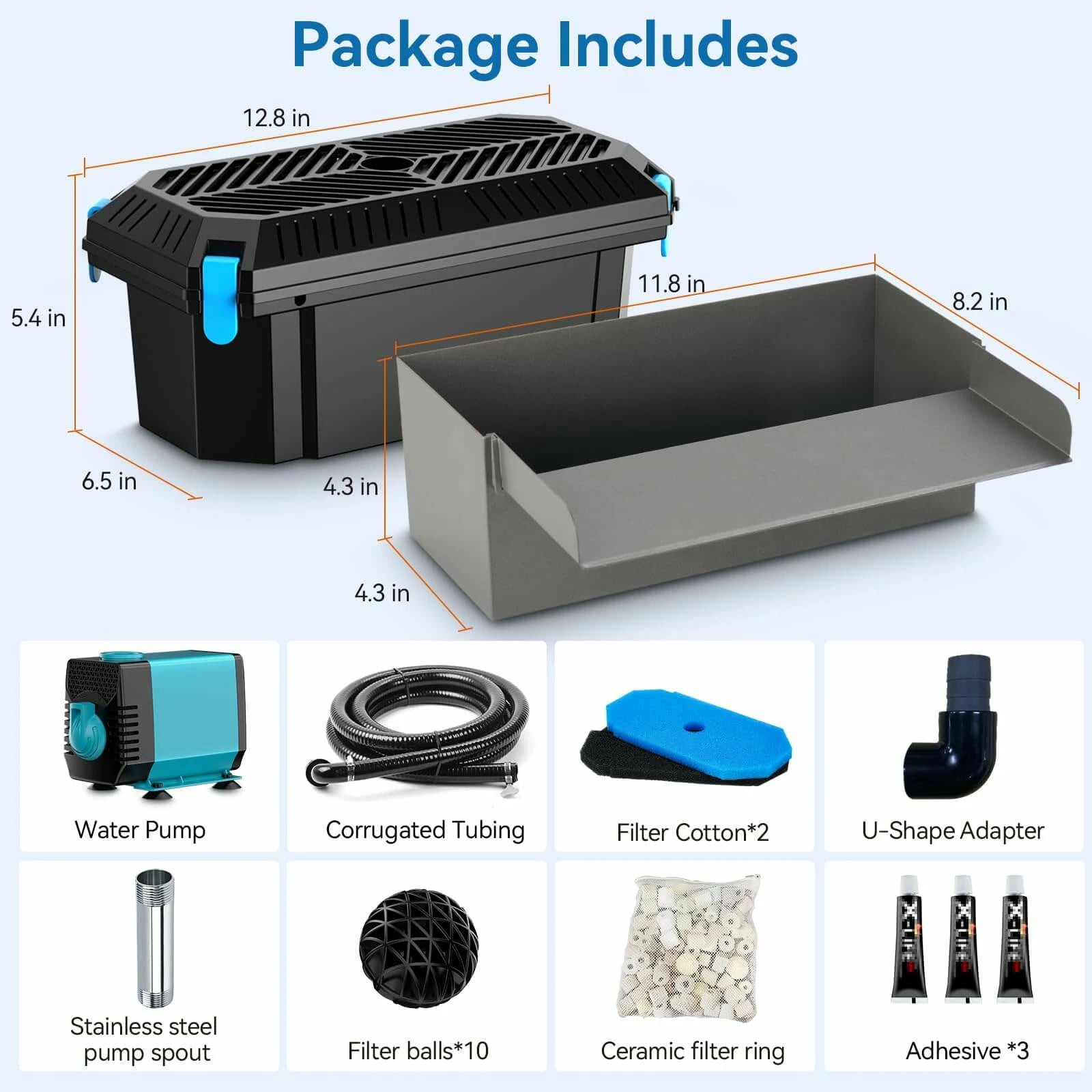 660GPH 40W Waterfall Pump Kit with 12" Spillway & Pond Filter