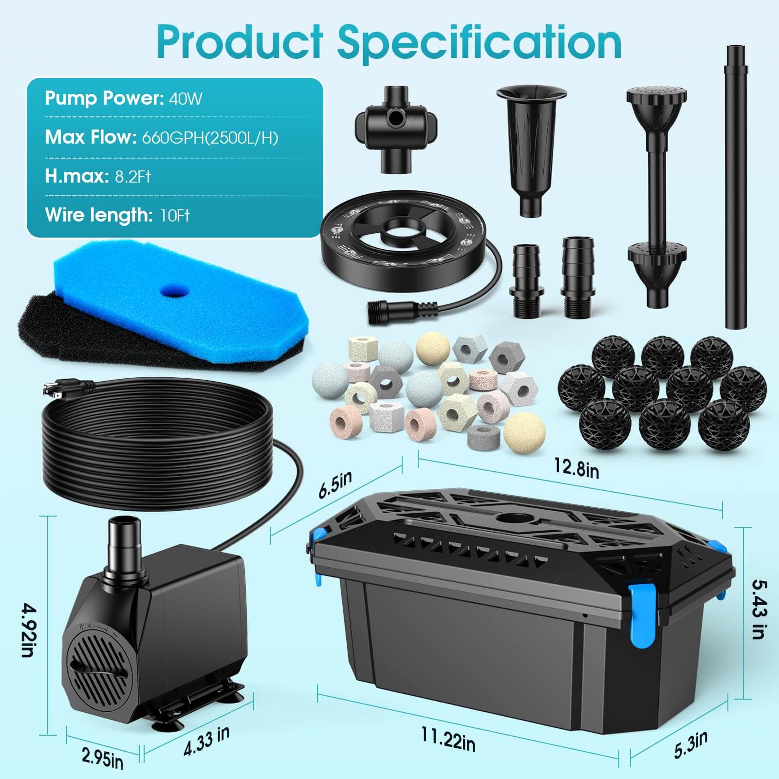 P2326D 40W 660GPH AC Pond Filter Fountain with Light