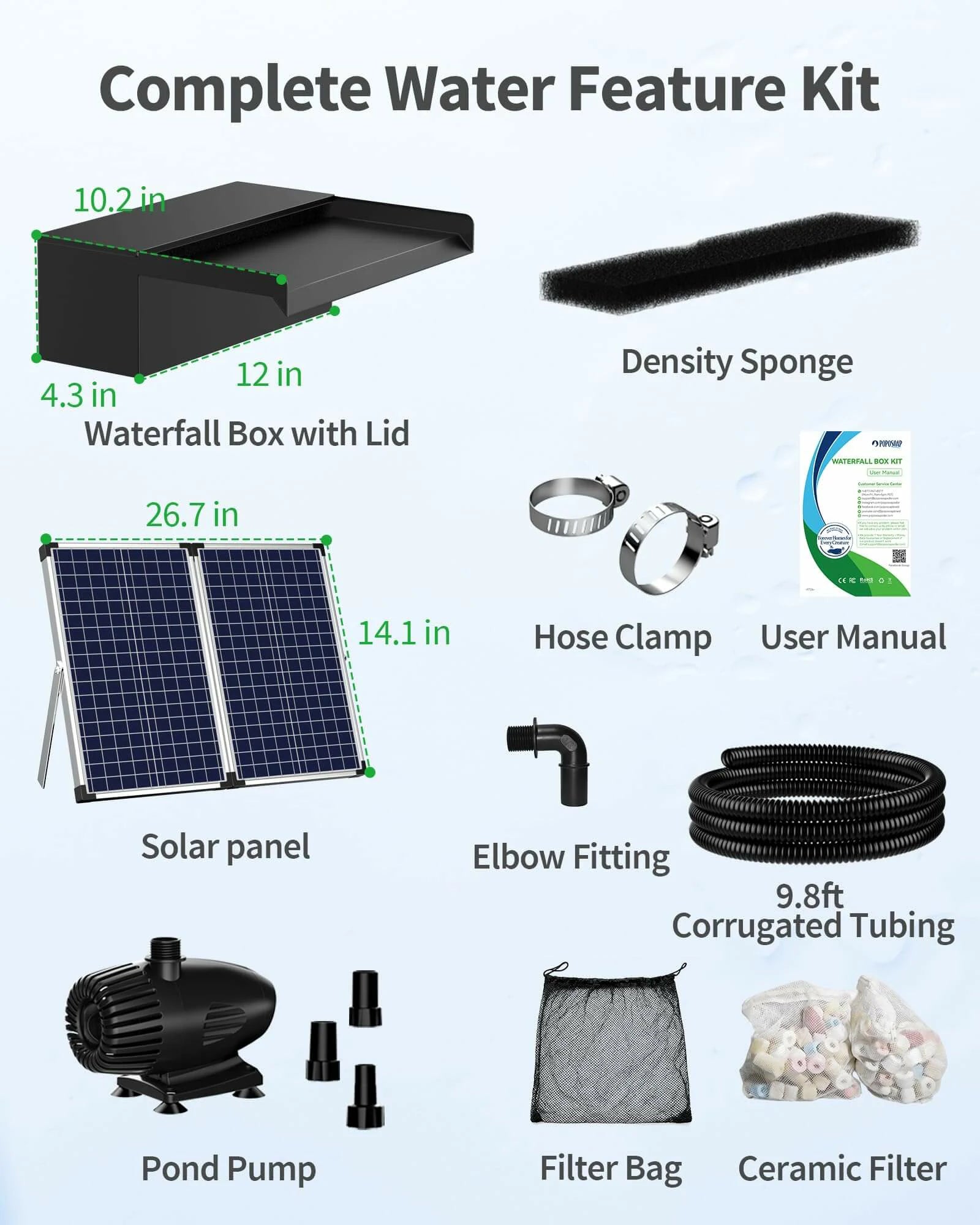 70W Solar Pond Waterfall Spillway with Fountain Pump