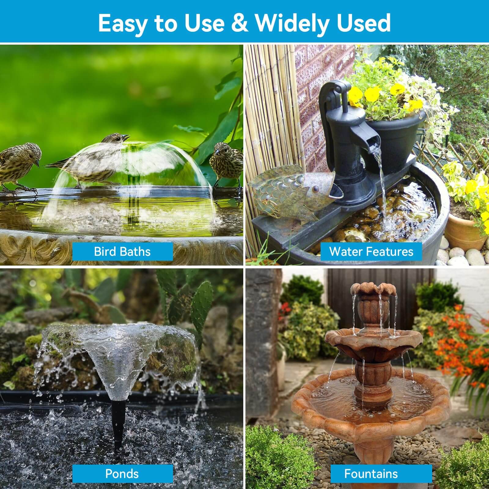 6.5W 80GPH Solar Birdbath Fountain Pump with 3000mAh Battery